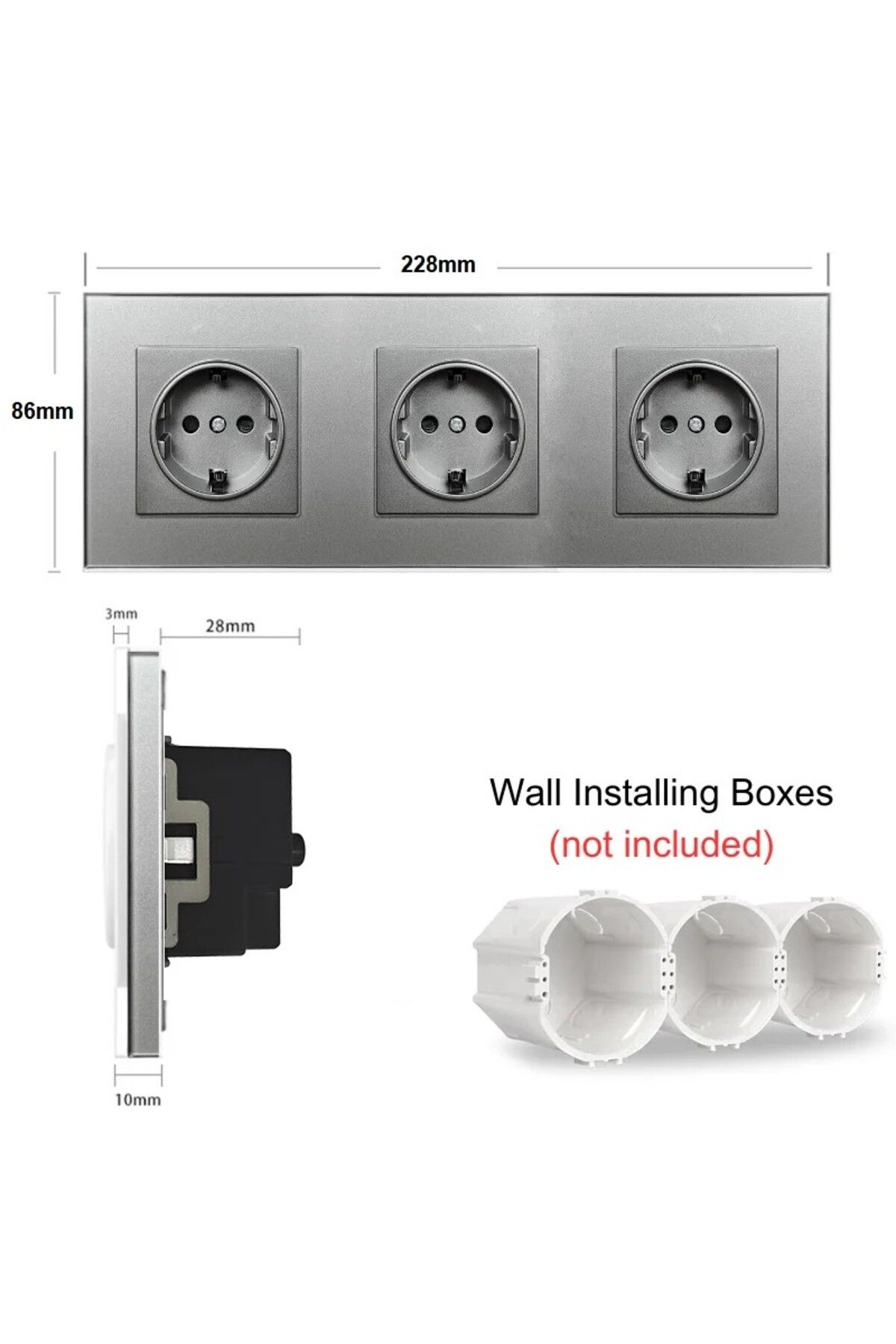 iUni-Triple socket with tempered glass frame iUni WS3, 16A, Silver 8