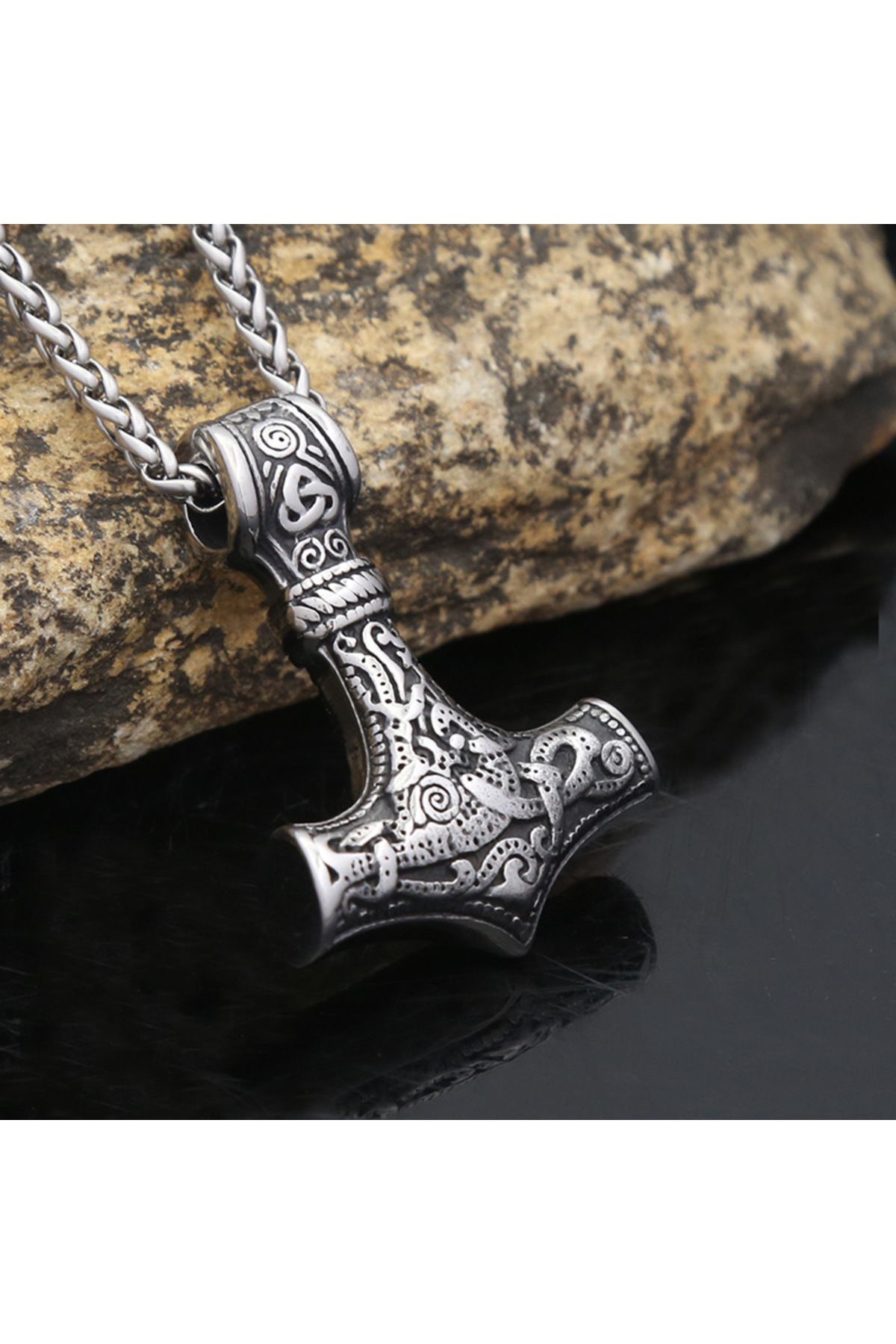 Viking İskandinav Mitolojisi Thor Mjollnir Nordik Figürlü Paslanmaz & Kararmaz 316L Çelik Kolye