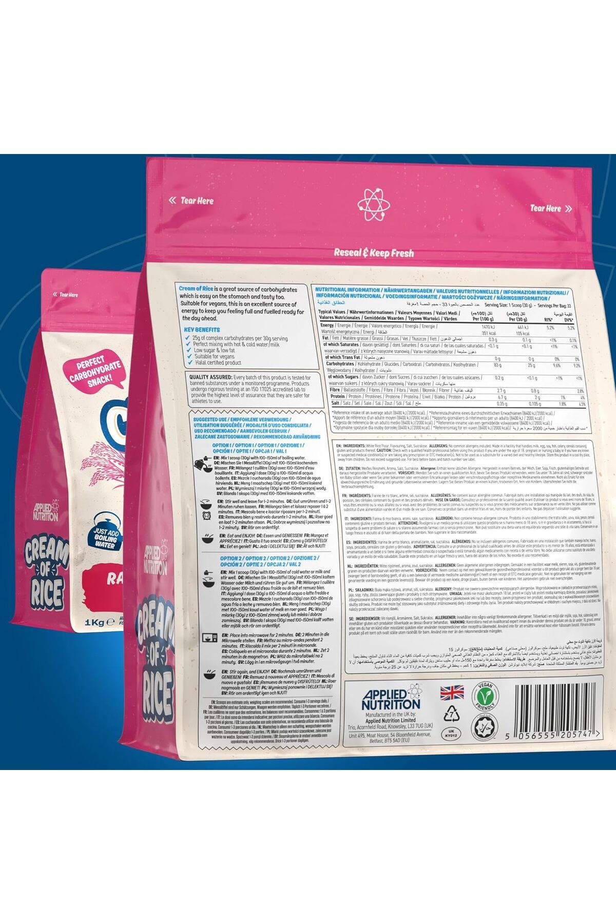 applied nutrition-Cream Of Rice, Raspberry Ripple, 1 Kg | High Carbohydrate | Source Of Energy For Breakfast & Snacks 4