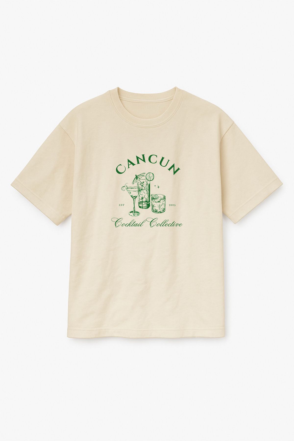 Altair Tr Bej Renk Oversize Cancun Coctail Kokteyl Baskılı Unisex Tişört T-Shirt