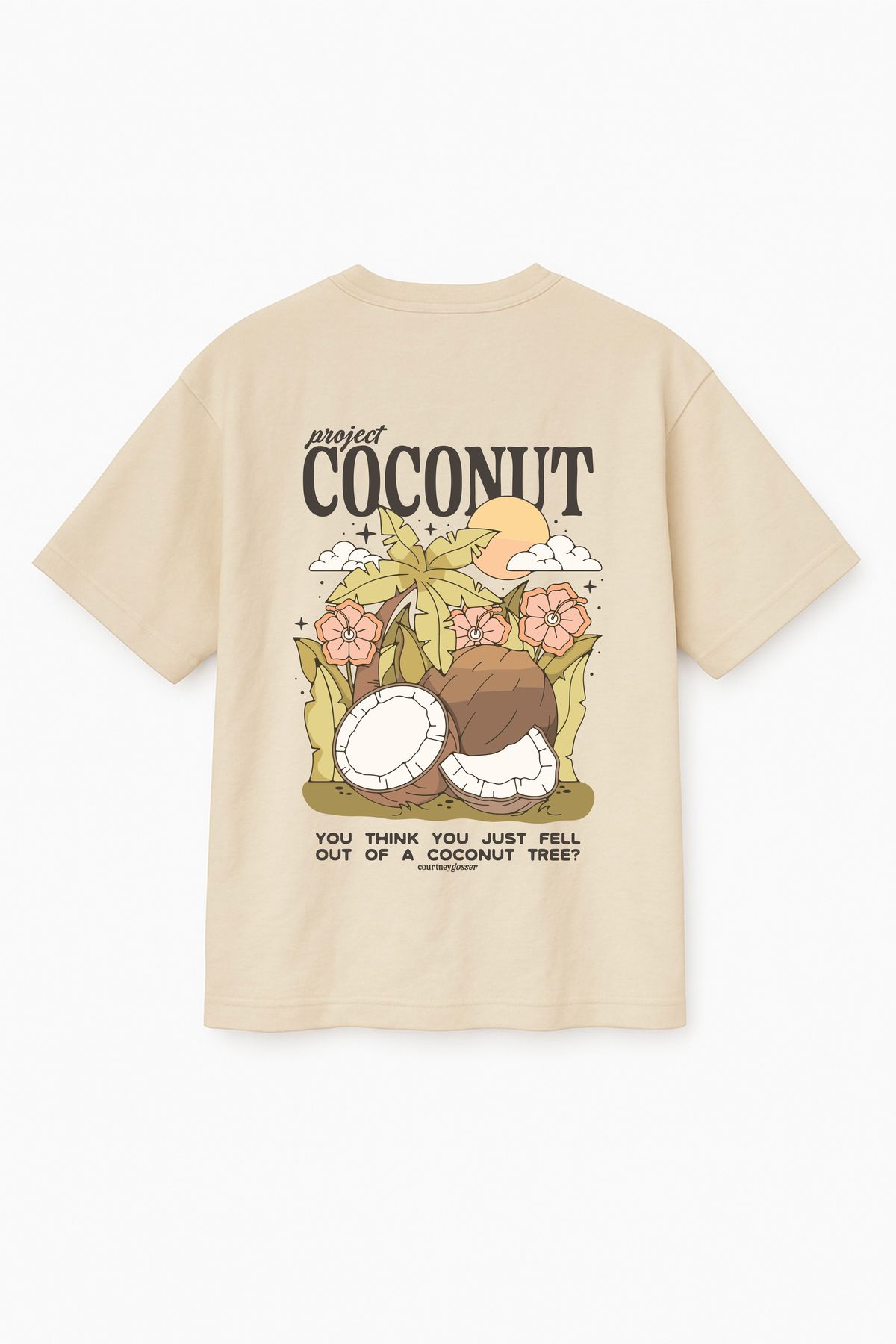 Altair Tr Bej Renk Oversize Coconut Hindistan Cevizi Baskılı Unisex Tişört T-Shirt
