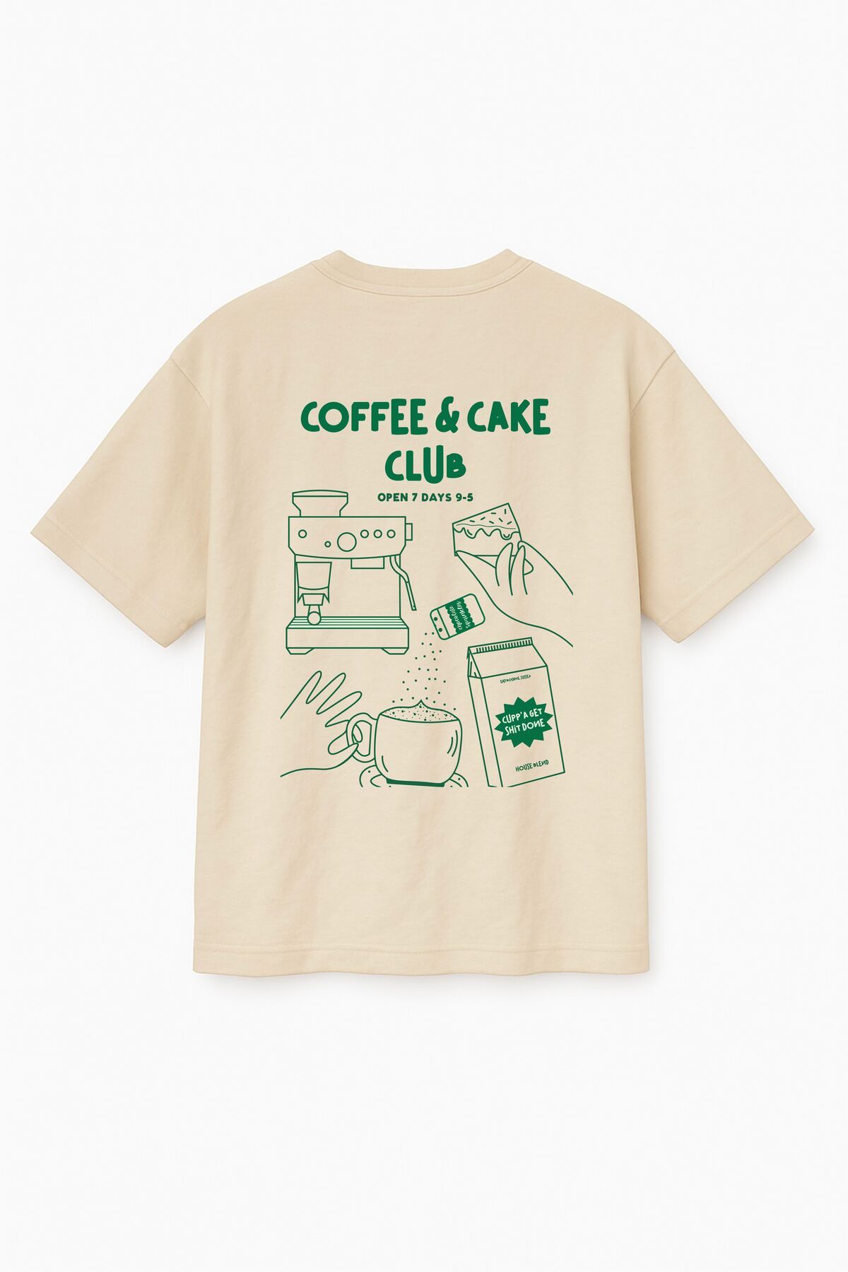 Altair Tr Bej Renk Oversize Coffee & Cake Club Baskılı Unisex Tişört T-Shirt