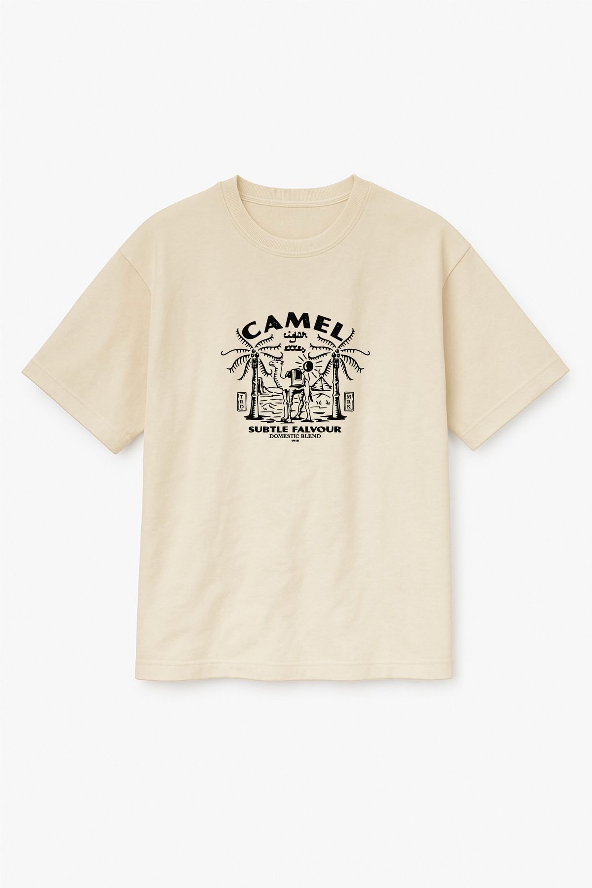 Altair Tr Bej Renk Oversize Camel Deve Çöl Baskılı Unisex Tişört T-Shirt