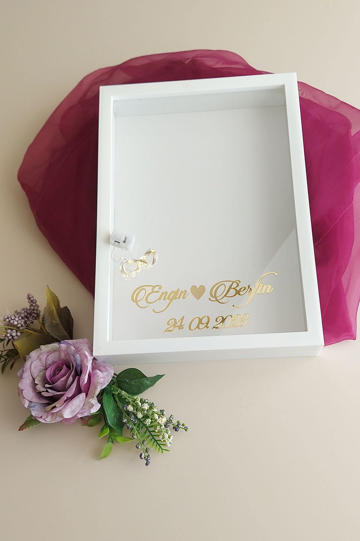 hobicehayaller-25x35 Cm Deep Memory Frame with Name and LEDs!New Fashion Rose Boxes!Engagement Flower Design! 5
