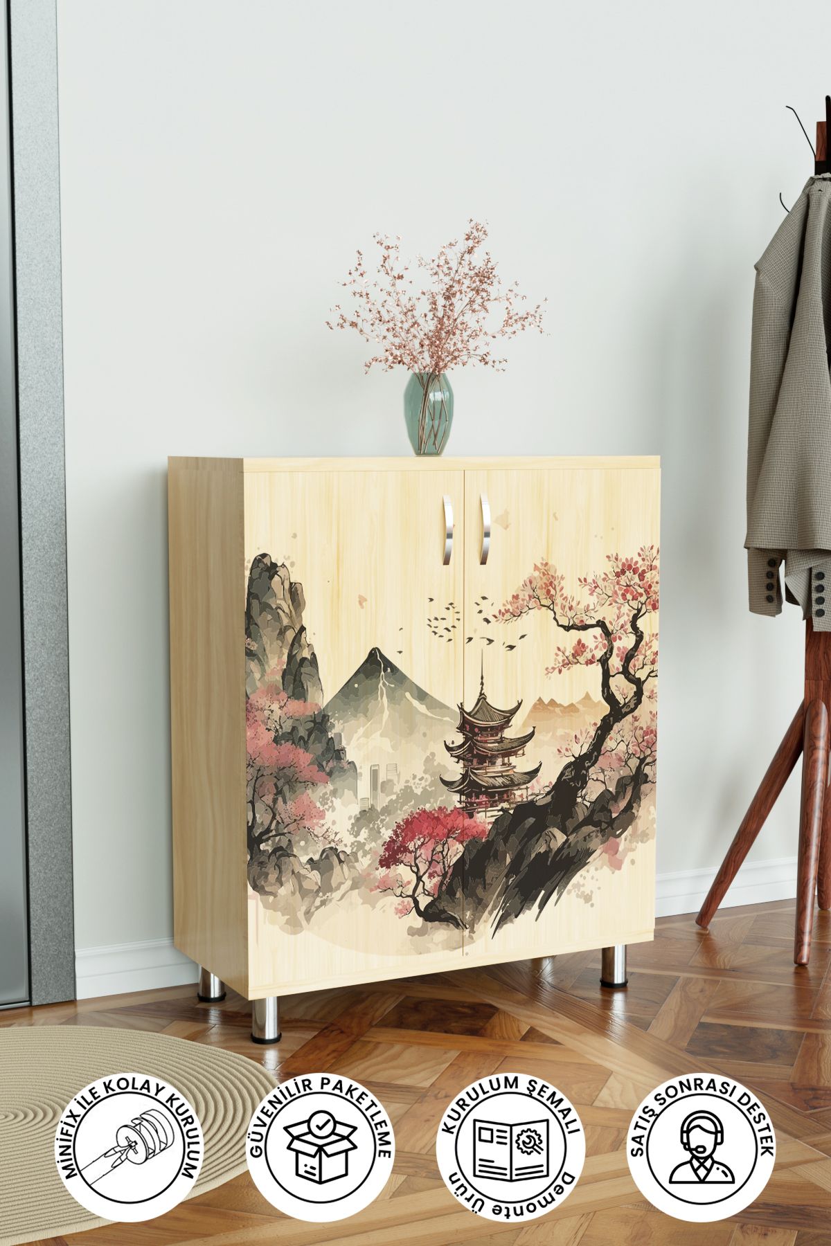 Hediyeler Kapında japanese Temple 4 Raflı Ayakkabılık Antre Hol Çok Amaçlı Ayakkabı Dolabı