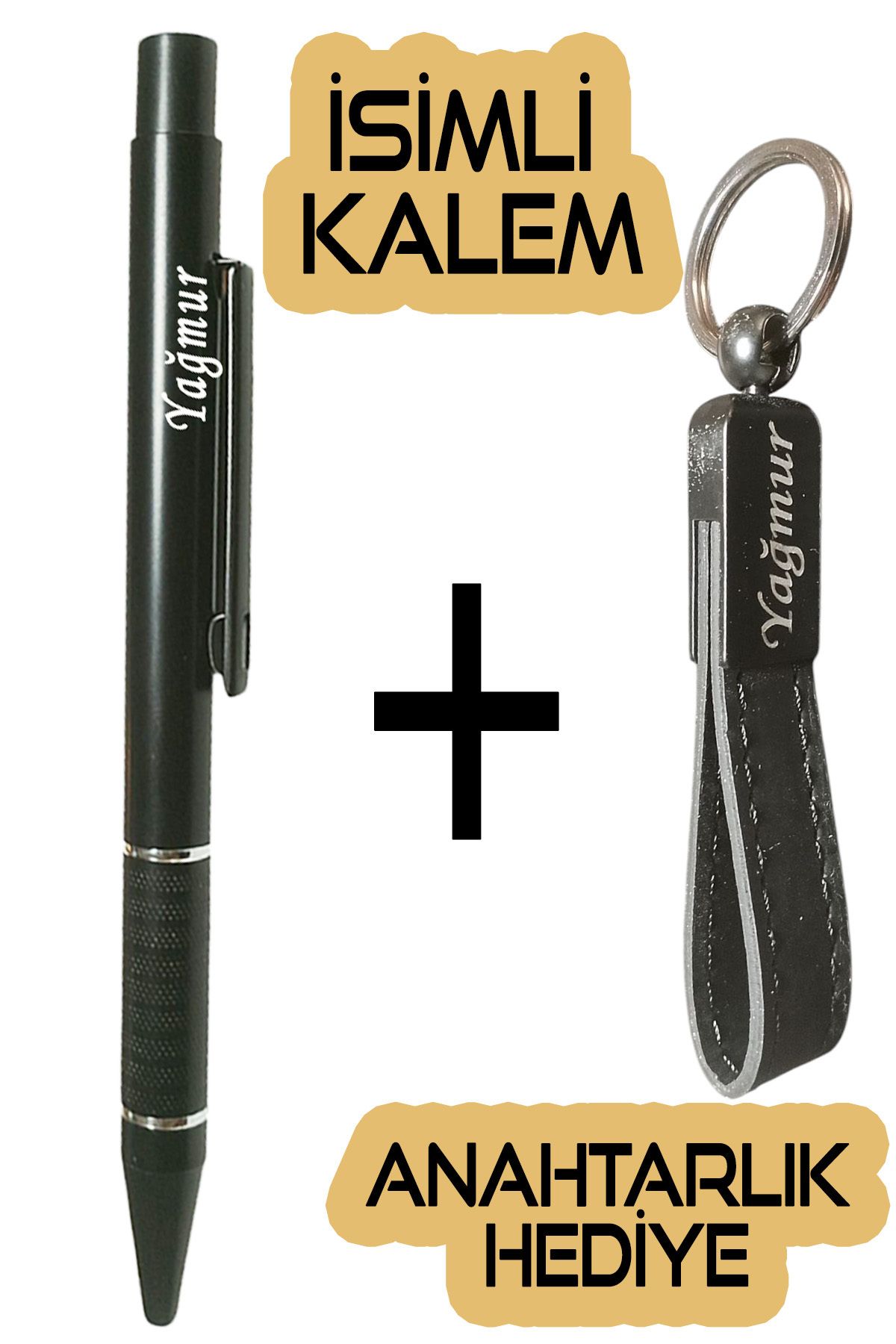 spldizayn İsimli Siyah Metal Tükenmez Kalem ve Anahtarlık Hediyesi