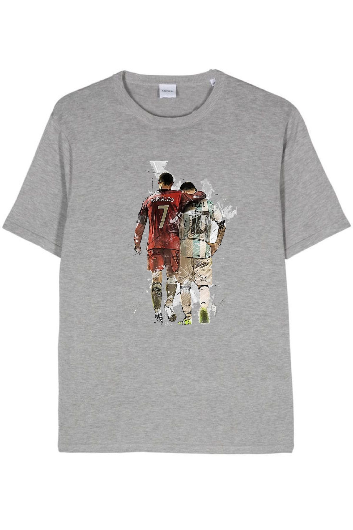 makiteks Baskılı Futbol Erkek Bisiklet Yaka Baskılı T-shirt Beyaz Siyah Gri tişört