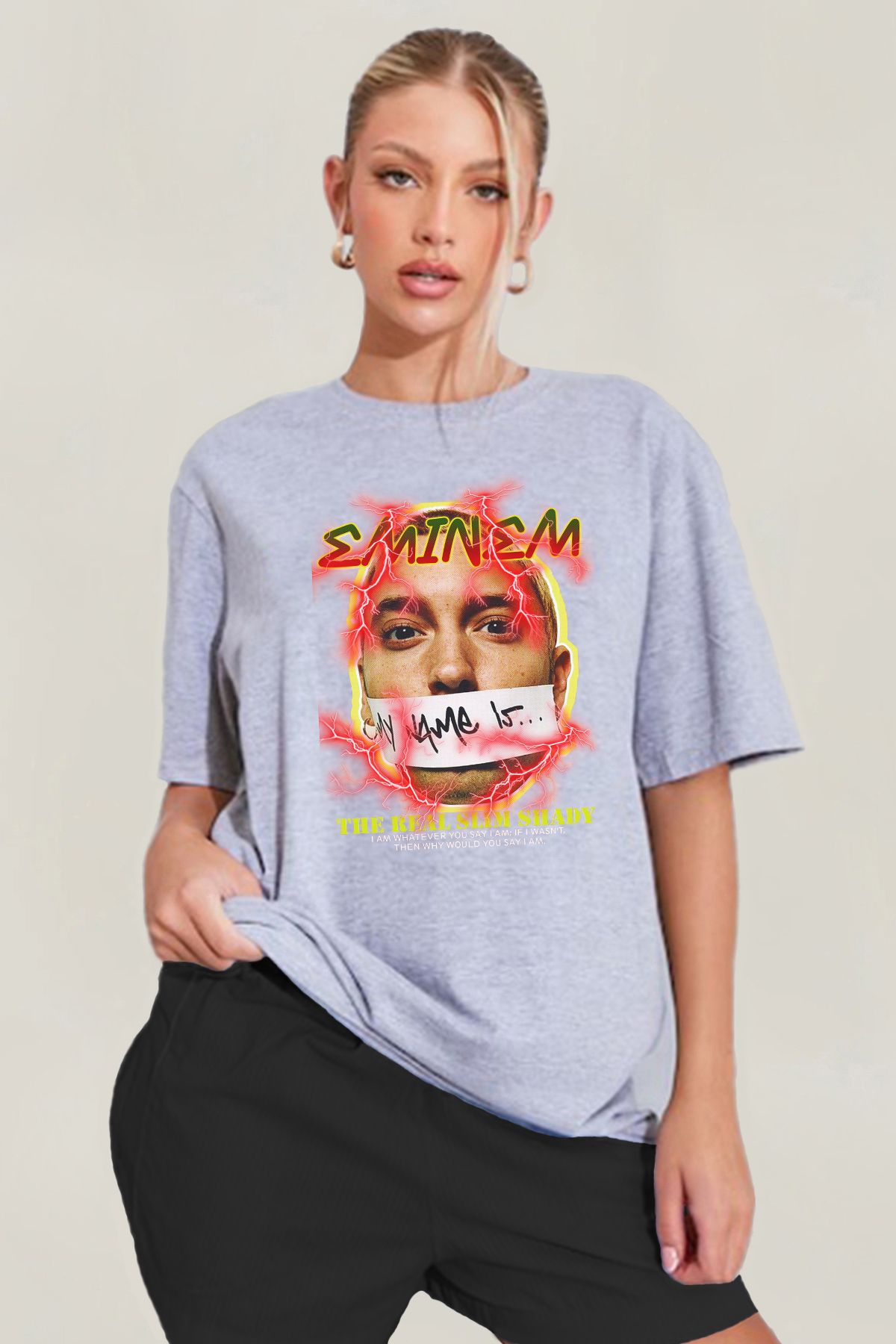 MODA Eminem YMCMB Baskılı Oversize Kalıp Grimelanj Geniş Bol Kesim Kadın Tişört