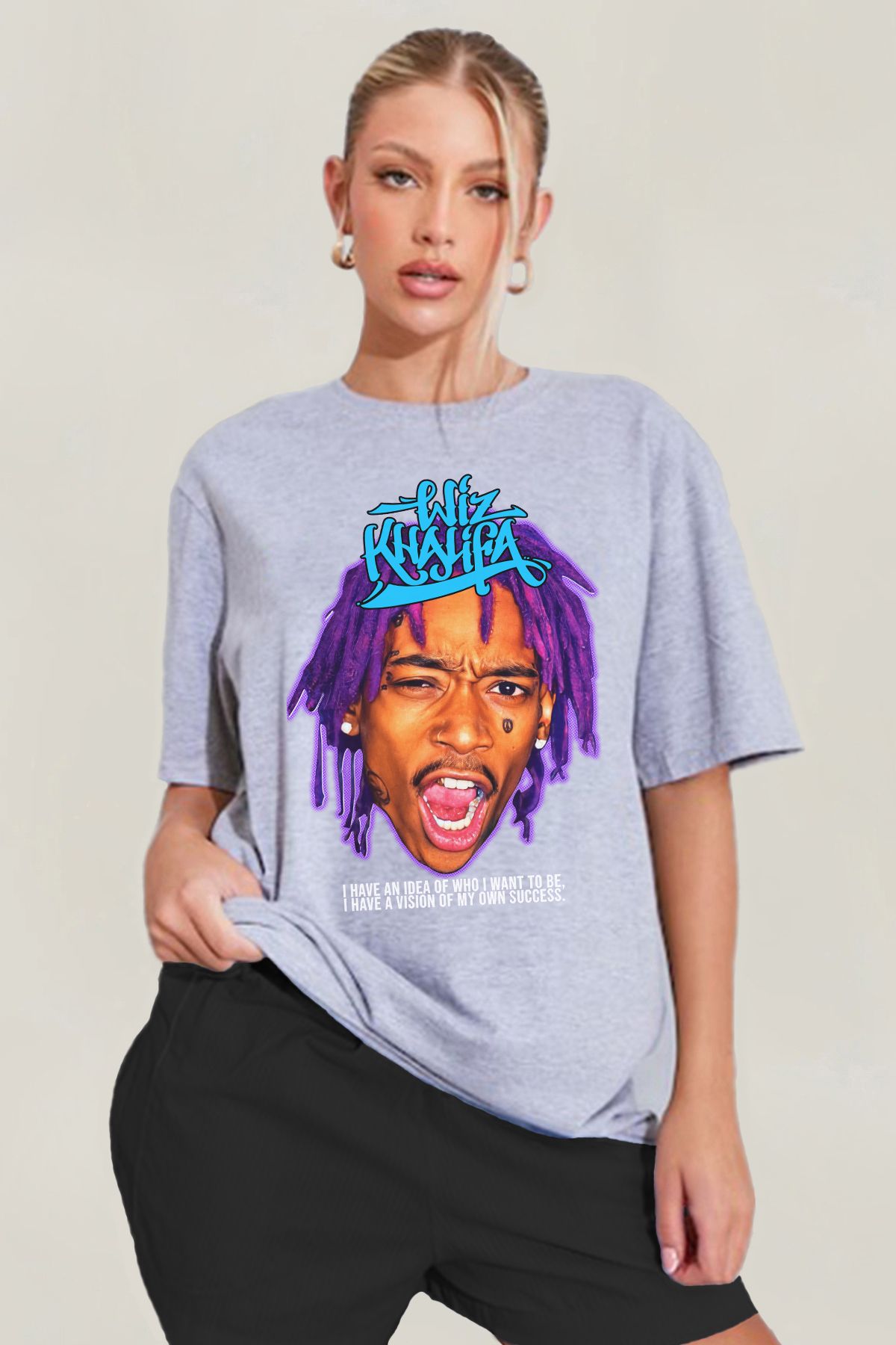 MODA Wiz Khalifa Baskılı Oversize Kalıp Grimelanj Geniş Bol Kesim Kadın Tişört
