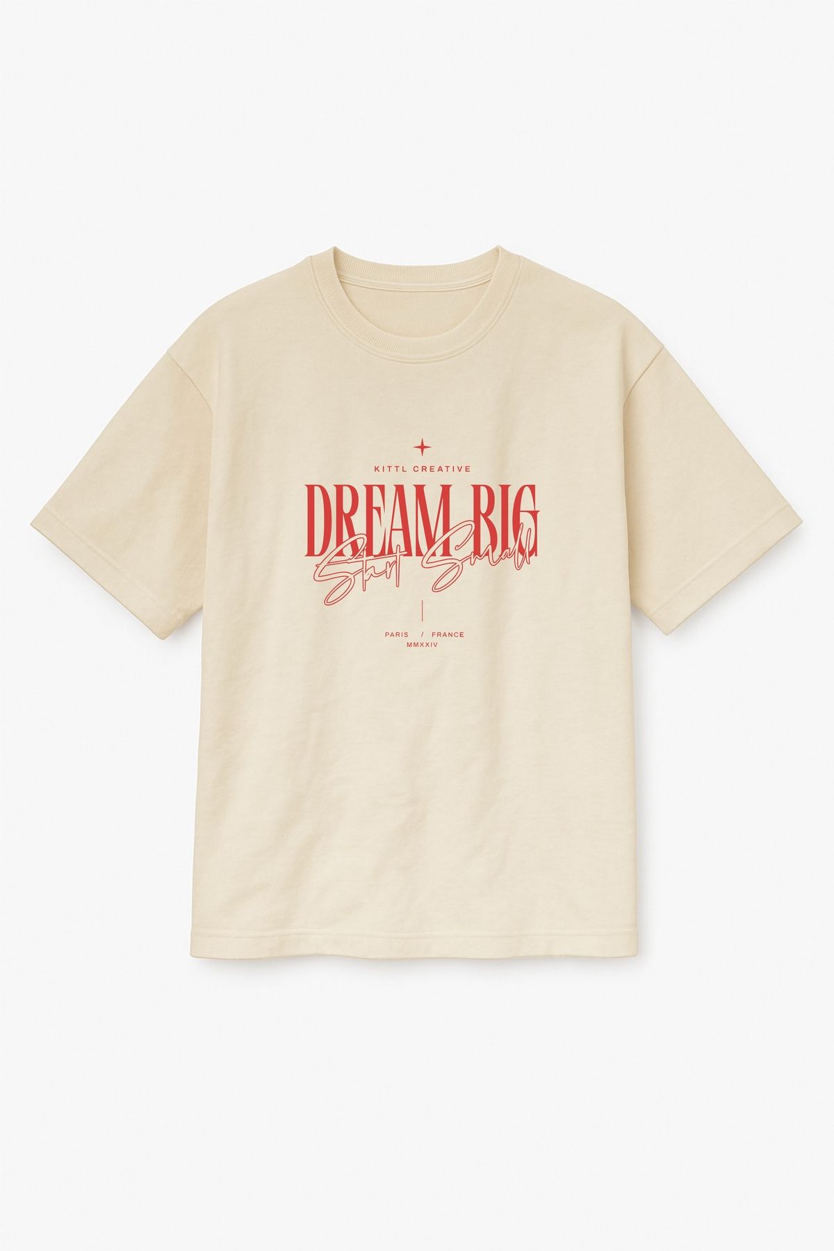 Altair Tr Bej Renk Oversize Dream Big Start Small Baskılı Unisex Tişört T-Shirt