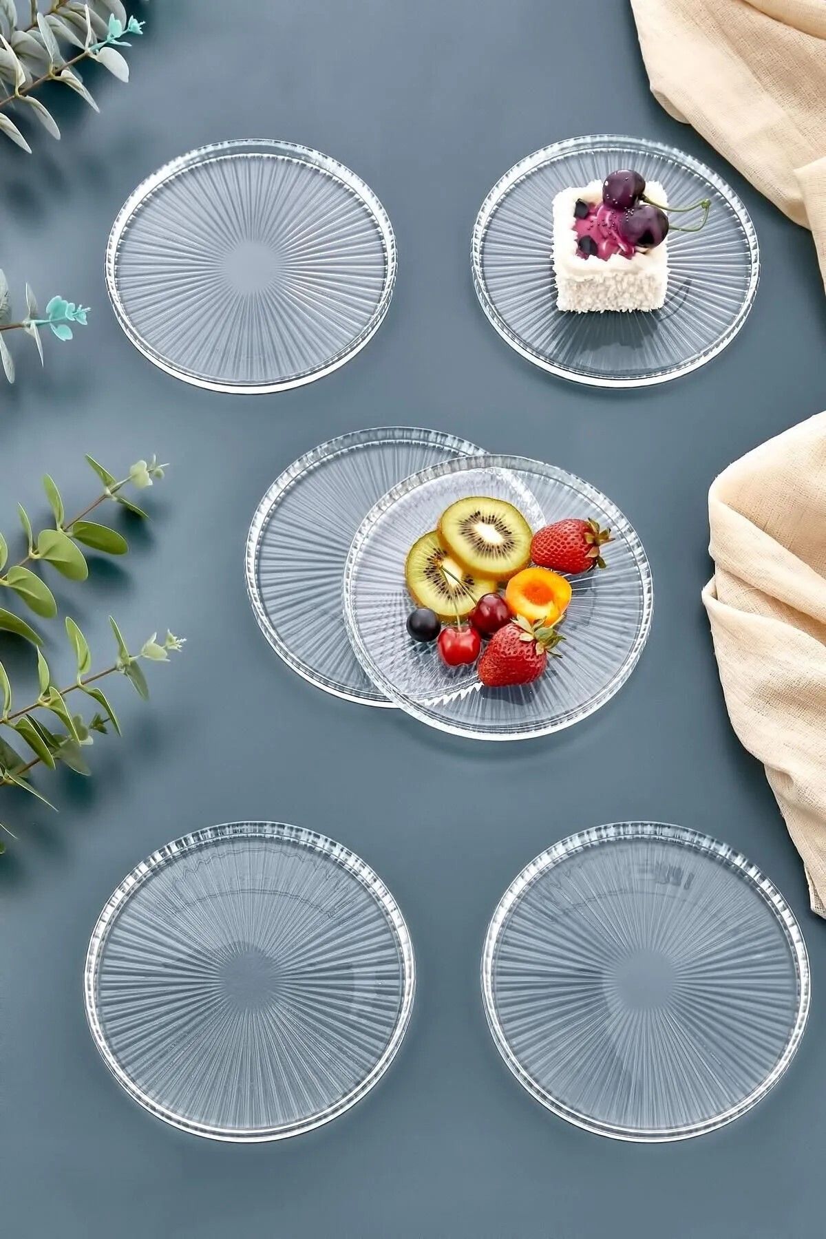 Giza Glass Giza 6 lı Pasta Tabağı Seti - 6 Kişilik Lüks Cam Kek Pasta Takımı - Tatlı Tabağı(16CM)