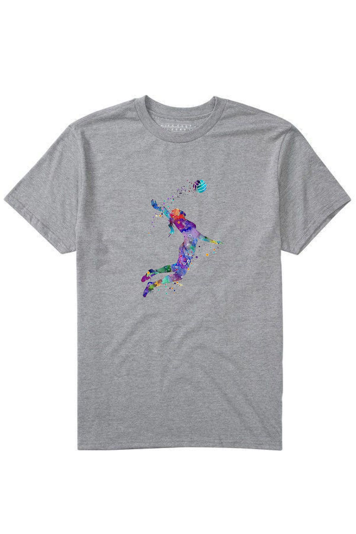 makiteks Voleybol Baskılı Kadın Unisex Bisiklet Yaka Baskılı T-shirt Beyaz Siyah Gri tişört