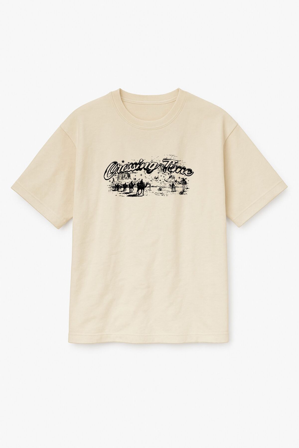 Altair Tr Bej Renk Oversize Crossing Time Deve Çöl Baskılı Unisex Tişört T-Shirt