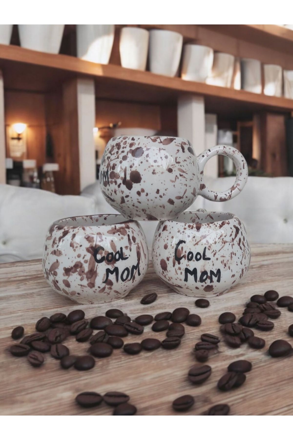 Kübistseramik Seramik cool mom kupa fincan mug kahverengi splash yuvarlak kulp