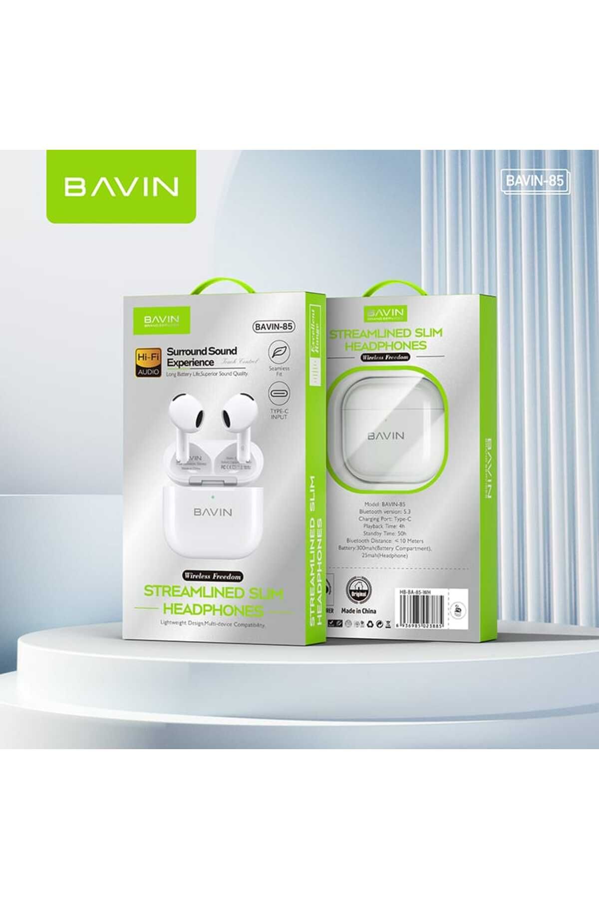 Bavin-BA-85 TWS Hi-Fi Wireless Earphones with Mini Design, Low Latency, and Smart Touch, White 7