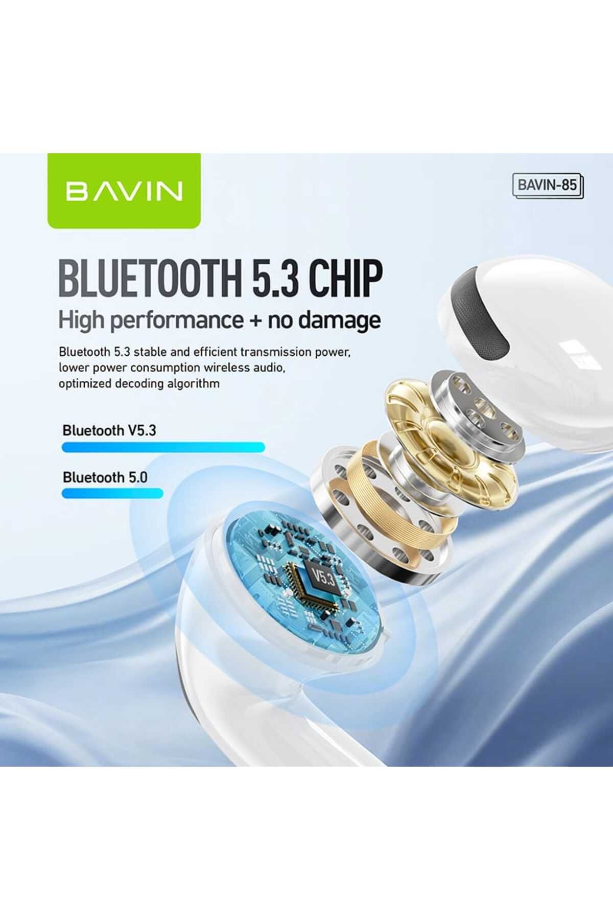 Bavin-BA-85 TWS Hi-Fi Wireless Earphones with Mini Design, Low Latency, and Smart Touch, White 5