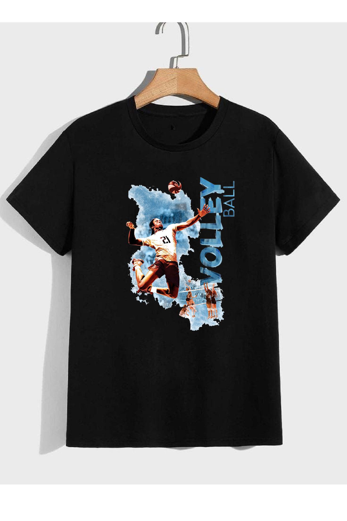 makiteks Voleybol Baskılı Erkek Kadın Unisex Bisiklet Yaka Baskılı T-shirt Beyaz Siyah Gri tişört
