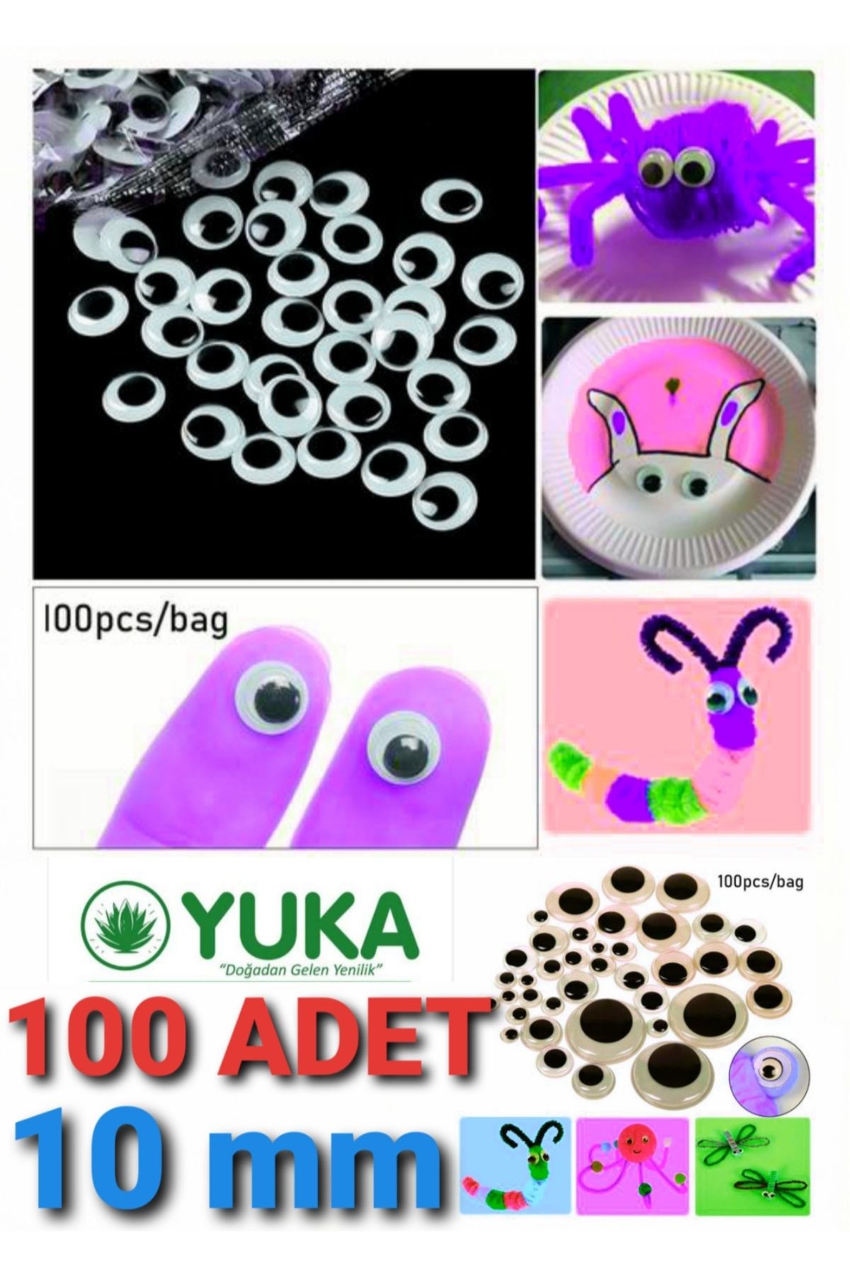 Yuka Oynar Göz 100 Adet 10 mm SİYAH