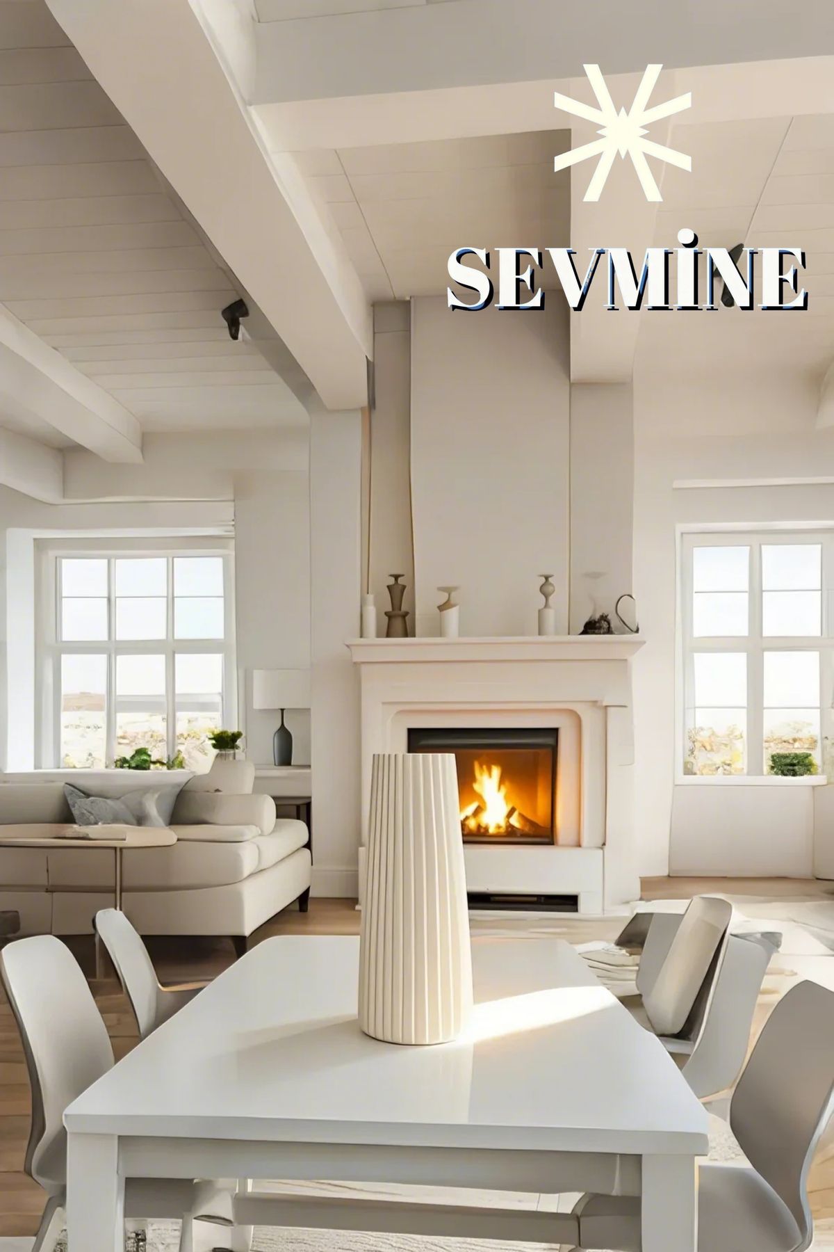 SEVMİNE İskandinav Tarzı Bohem Çizgili Krem Vazo 18 cm