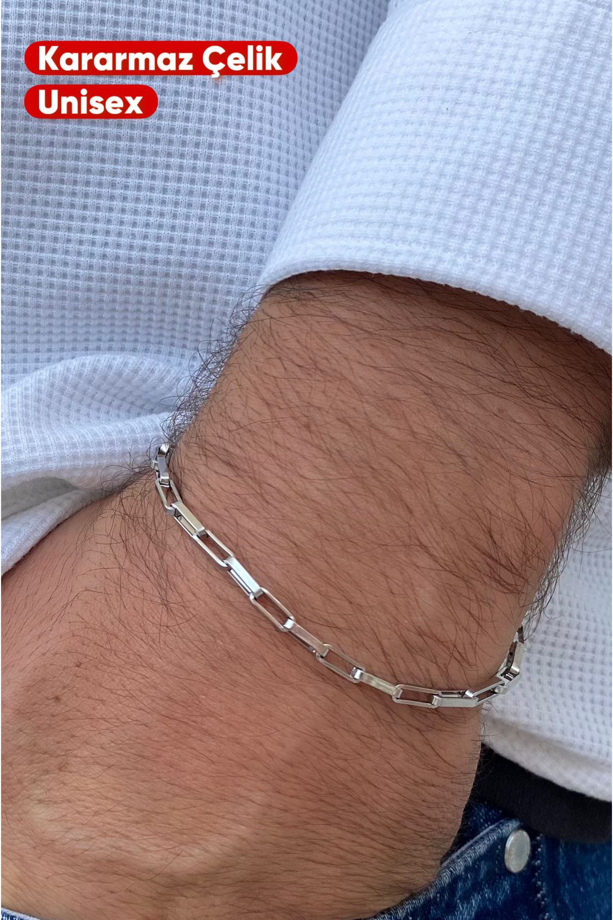 ruvelu Kararmaz Çelik Unisex Dikdörtgen Model Bileklik