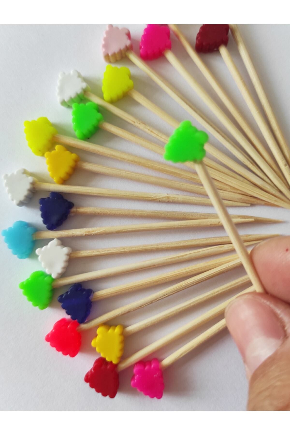 BEYHAN BAYHAN 100 Adet Dekoratif Renkli Çam Ağaç Boncuklu Pasta Kürdanı 6,5 cm - Yılbaşı Kürdanı