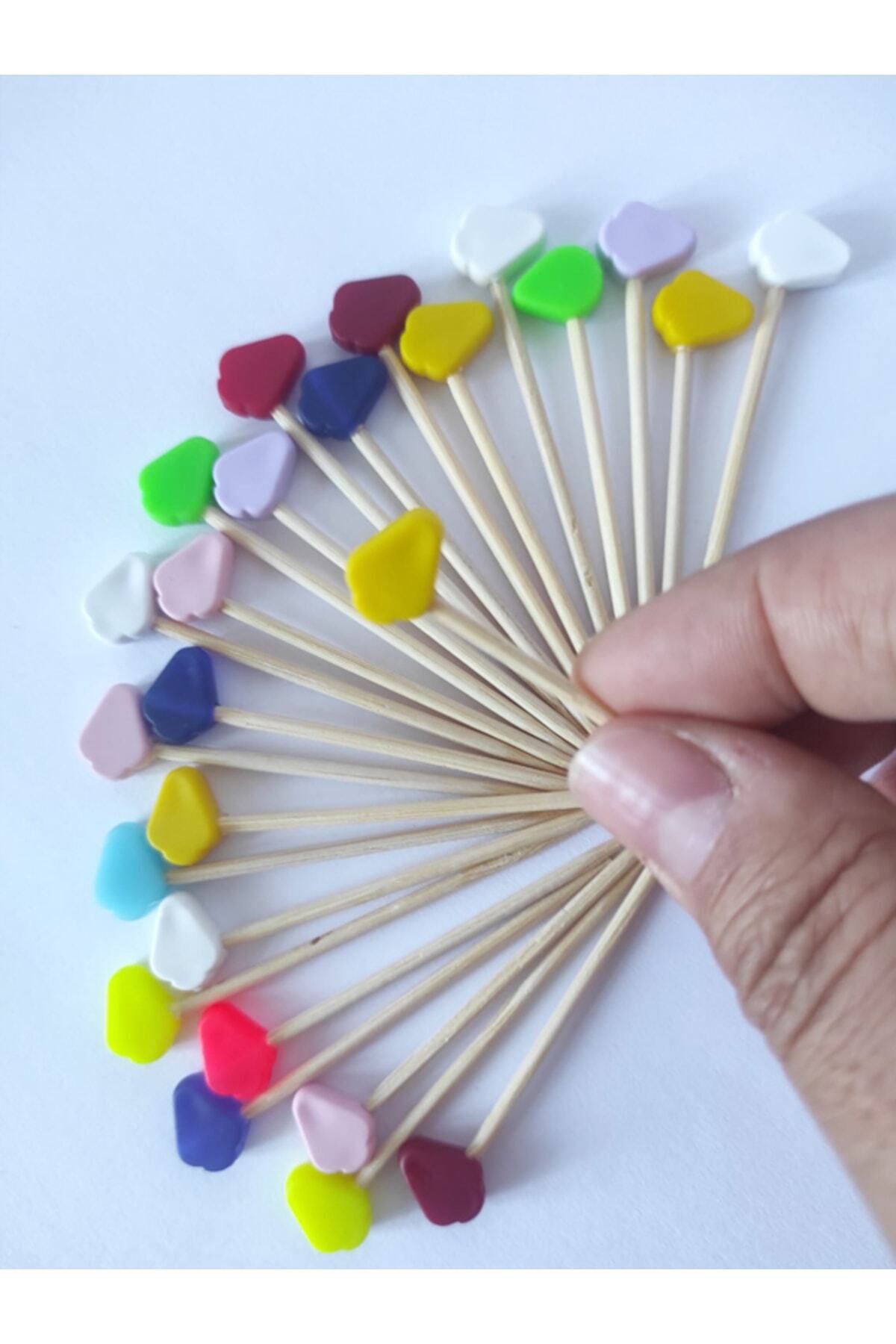 BEYHAN BAYHAN 100 Adet Dekoratif Ağaç Boncuklu Pasta Kürdanı 6,5 cm - Kokteyl Kürdanı