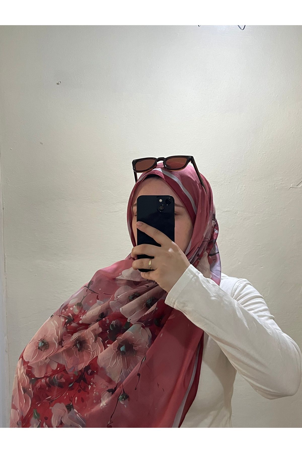 BOUTİCON Çiçek Desenli Kırmızı Soft Pamuklu Şal 75x180