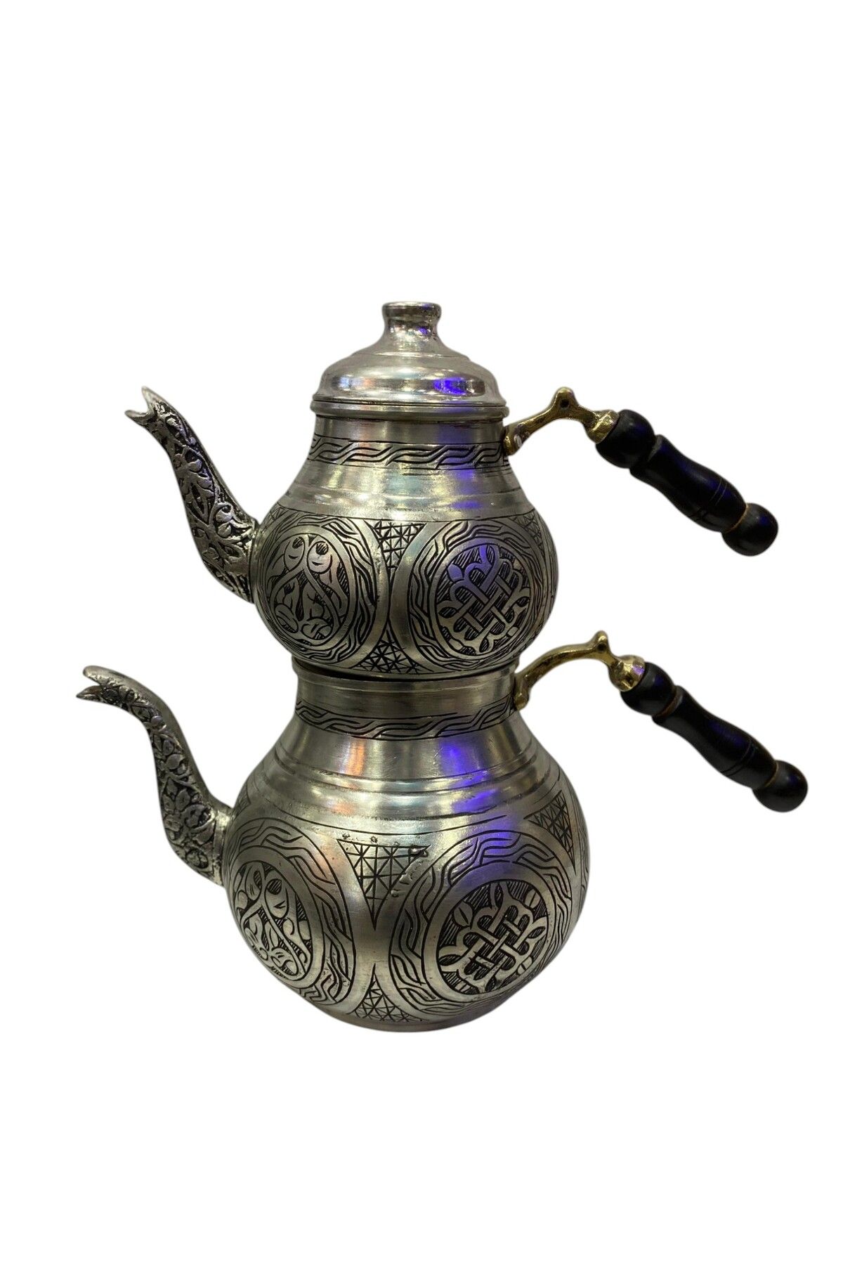 Layla Copper Gümüş Renkli Bakır İşlemeli Çaydanlık