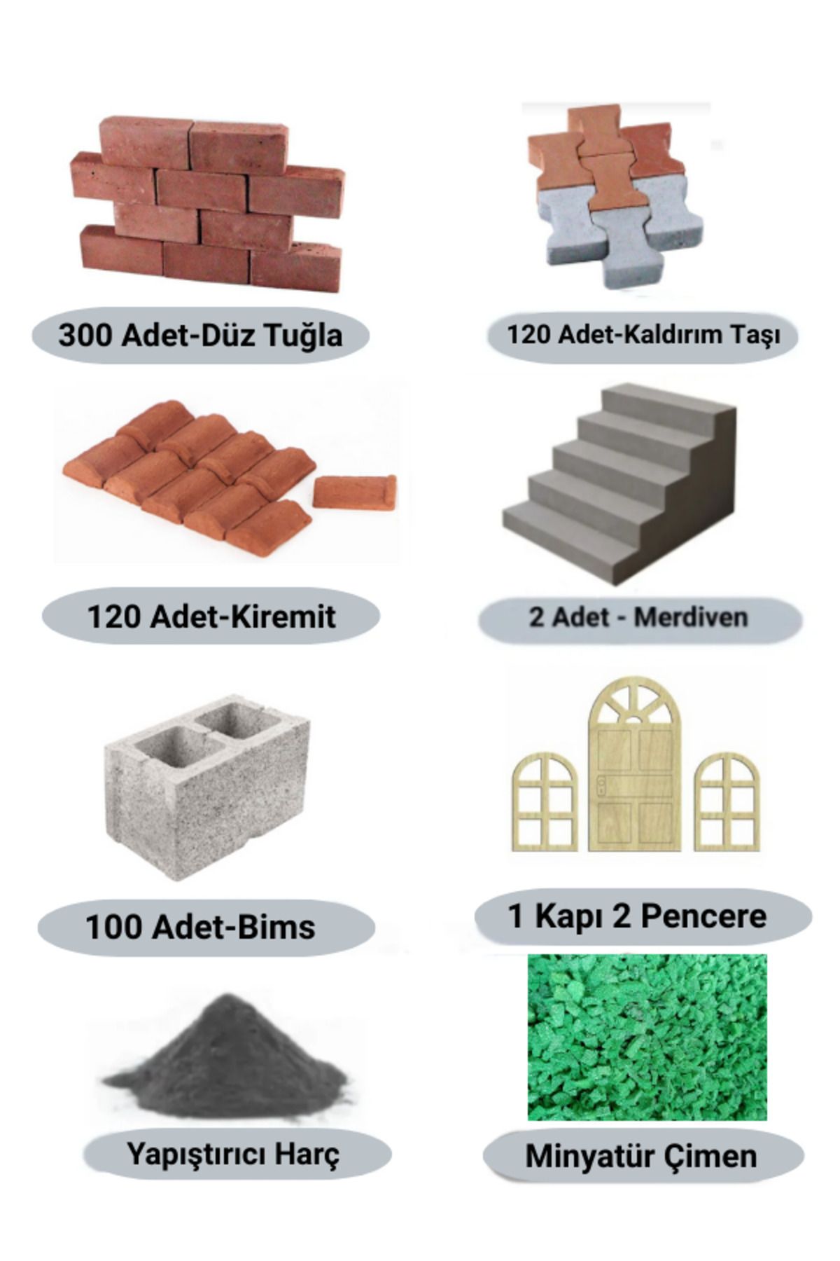 Demir Yapım Minyatür Orta Paket İnşaat Seti (Merdiven+Çimen)