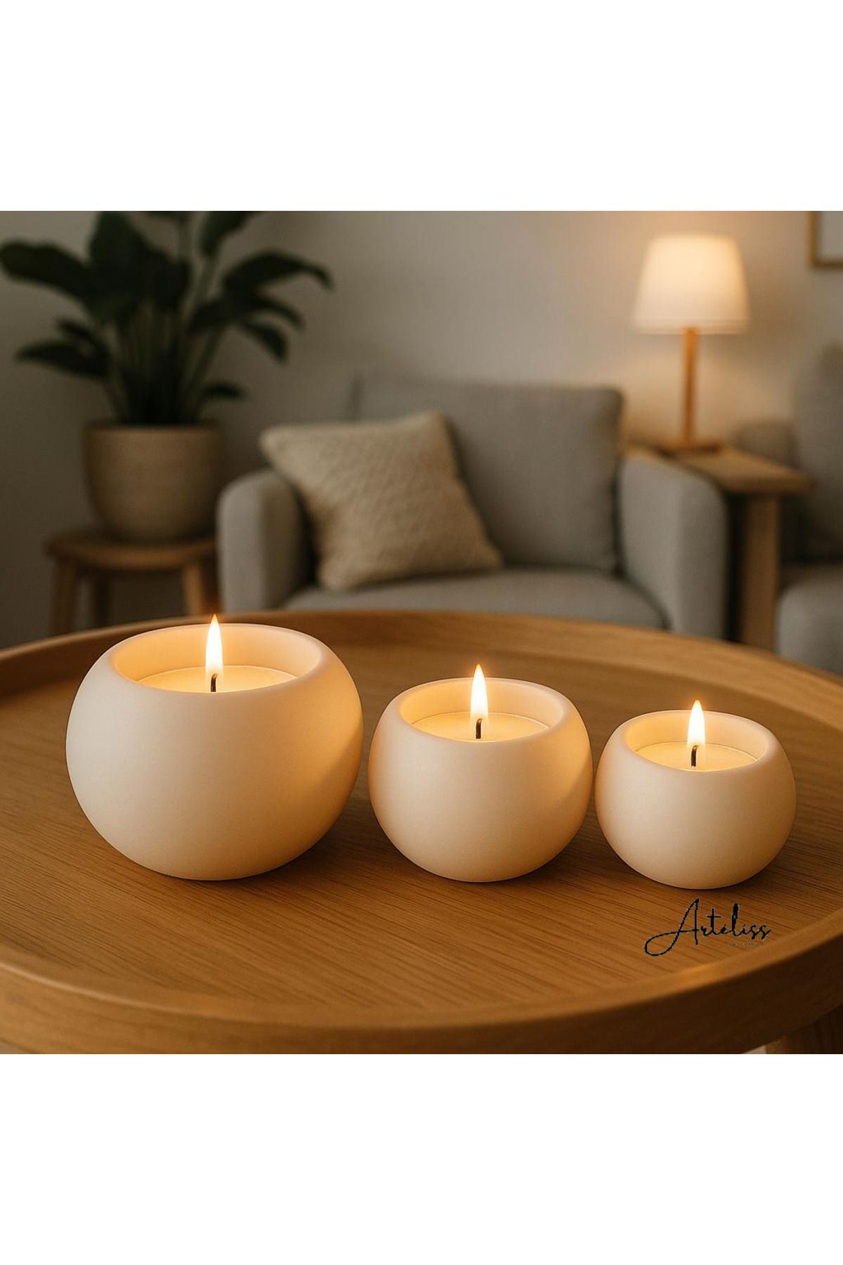 Arteliss İskandinav Bohem Tarzı 3'lü Küre Set Premium Sedir Ağaç Kokulu Minimal Tasarım | Dekoratif Beyaz Mum