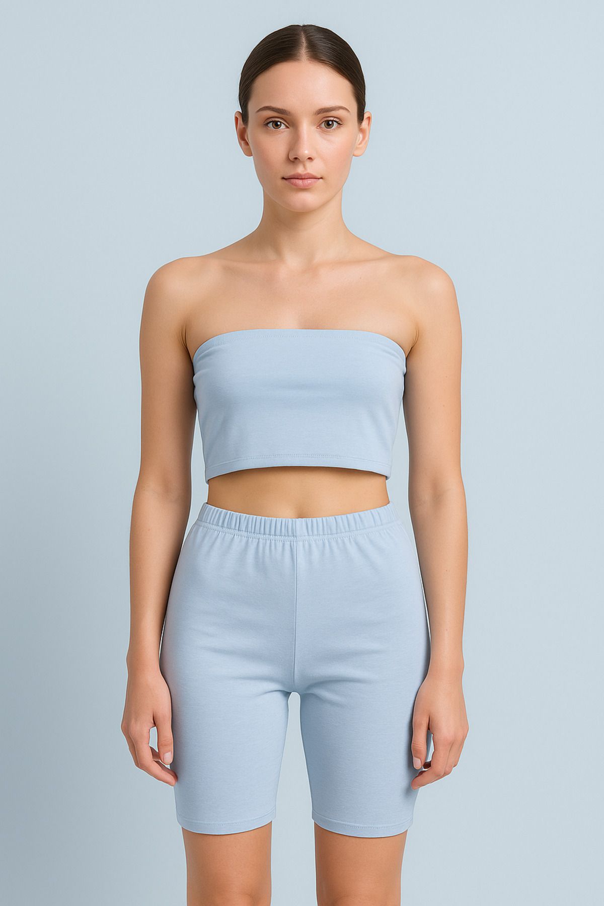 ModaPok Kadın Straplez Crop Top Şort Takım – Günlük Rahat Yazlık Set
