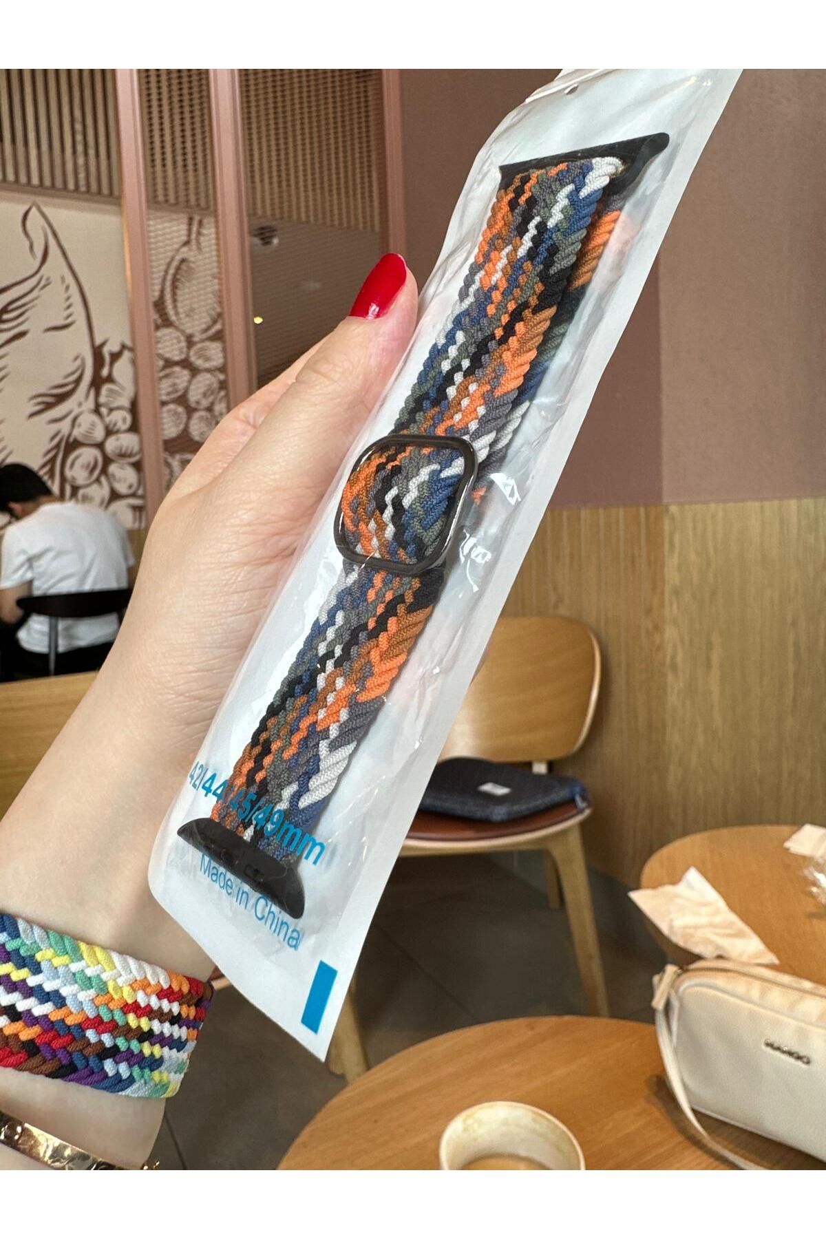 Serena Company Apple Watch Örgü Kumaş Renkli Saat Kordonu Ayarlanabilir 42-44-45-49