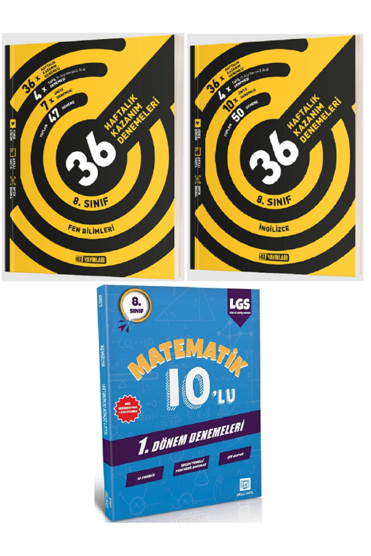 Efsane Yayınları 8.Sınıf Hız Fen Bilimleri + İngilizce 36 Haftalık Denemeleri / 10'Lu Matematik Deneme HEDİYE -3KİTAP