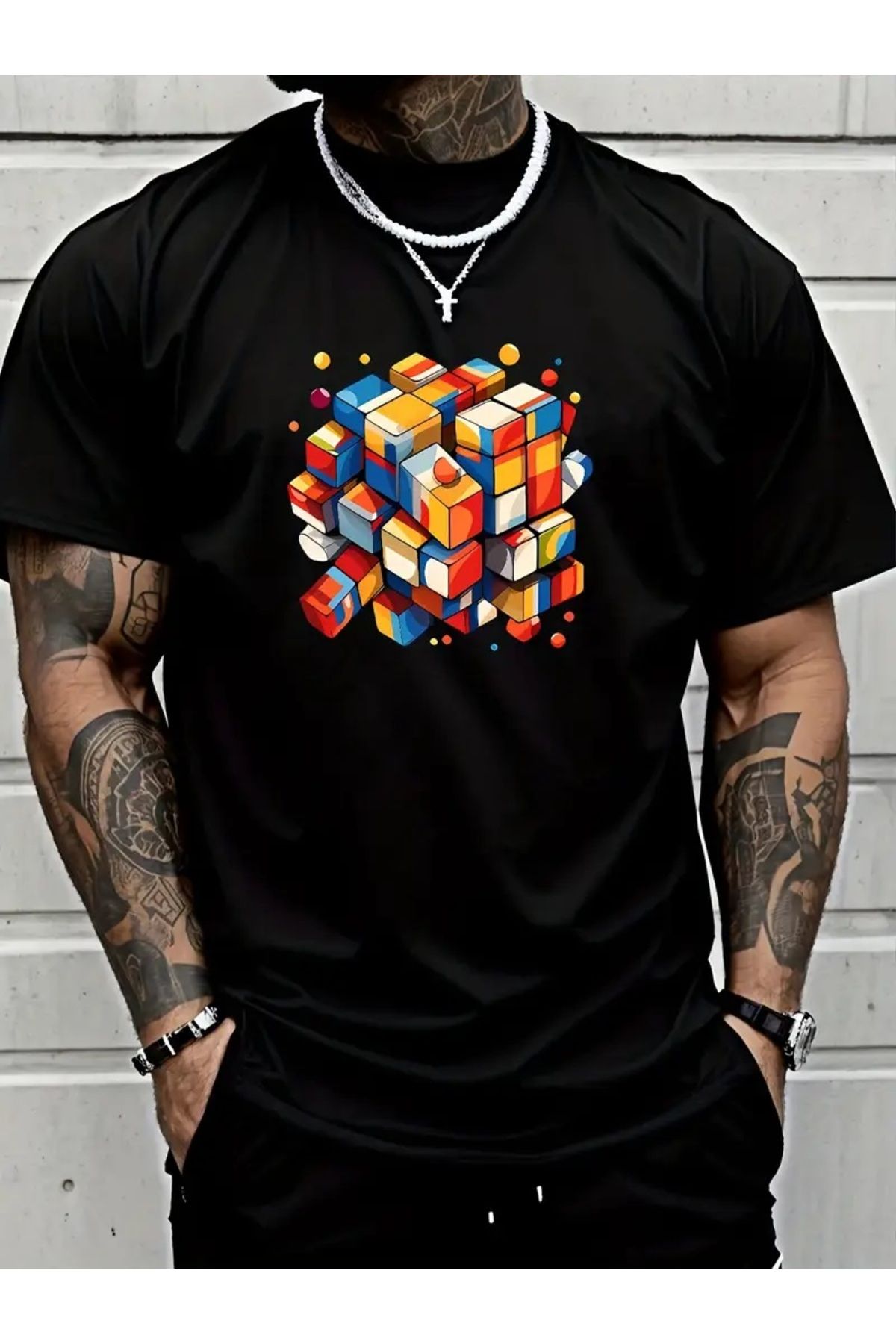 qubo sportswear & company qubo Unisex Oversize Baskılı Pamuklu Bisiklet Yaka Kısa Kollu SİYAH T-shirt