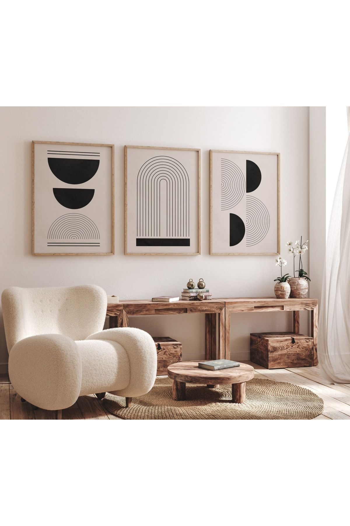 Tuba Decor 3 Parça Ahşap Çerçeve Görünümlü MDF Poster Tablo Seti
