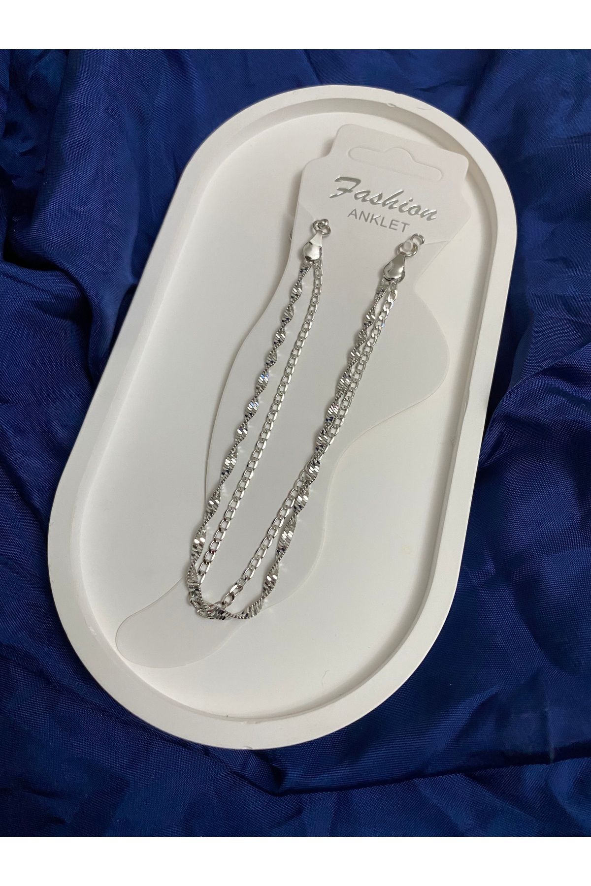 asem jewelry ÇİFT ZİNCİRLİ GÜMÜŞ RENK HALHAL