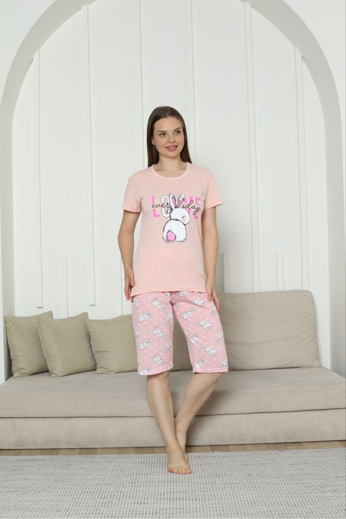 ASMATEKSTİL Tavşan Desenli Kapri Pijama Takımı