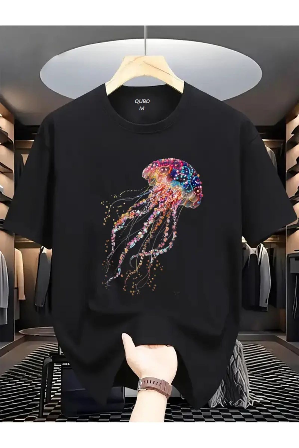 qubo sportswear & company qubo Unisex Oversize Baskılı Pamuklu Bisiklet Yaka Kısa Kollu SİYAH T-shirt