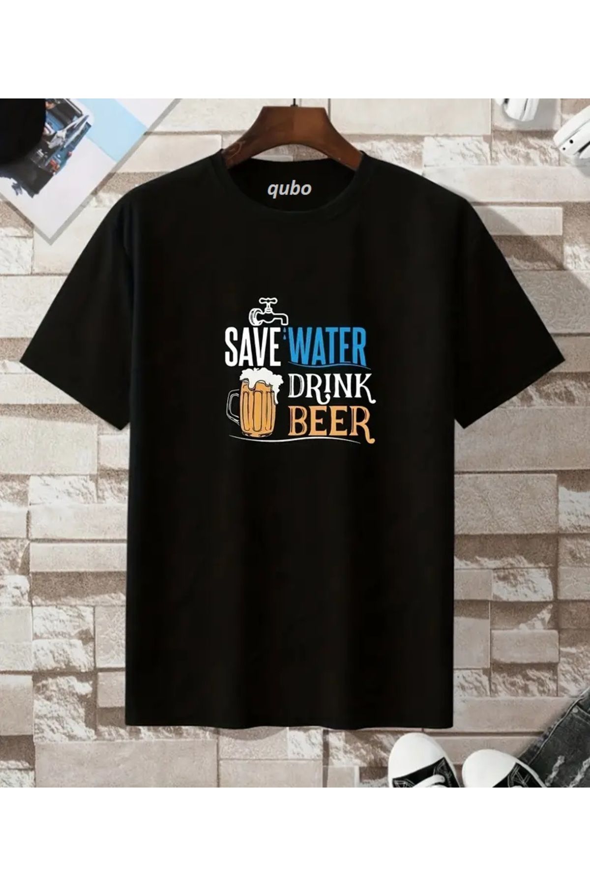 qubo sportswear & company qubo Unisex Oversize Baskılı Pamuklu Bisiklet Yaka Kısa Kollu SİYAH T-shirt