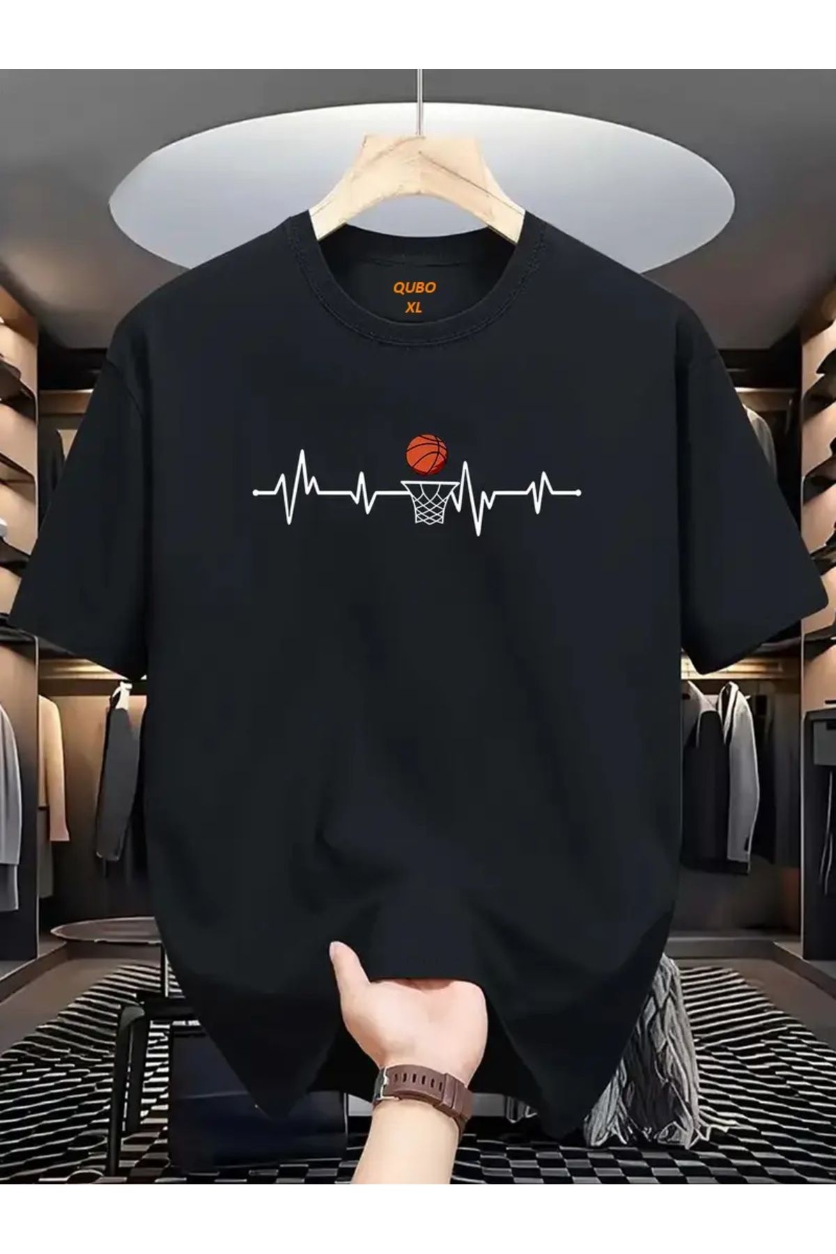 qubo sportswear & company qubo Unisex Oversize Baskılı Pamuklu Bisiklet Yaka Kısa Kollu SİYAH T-shirt