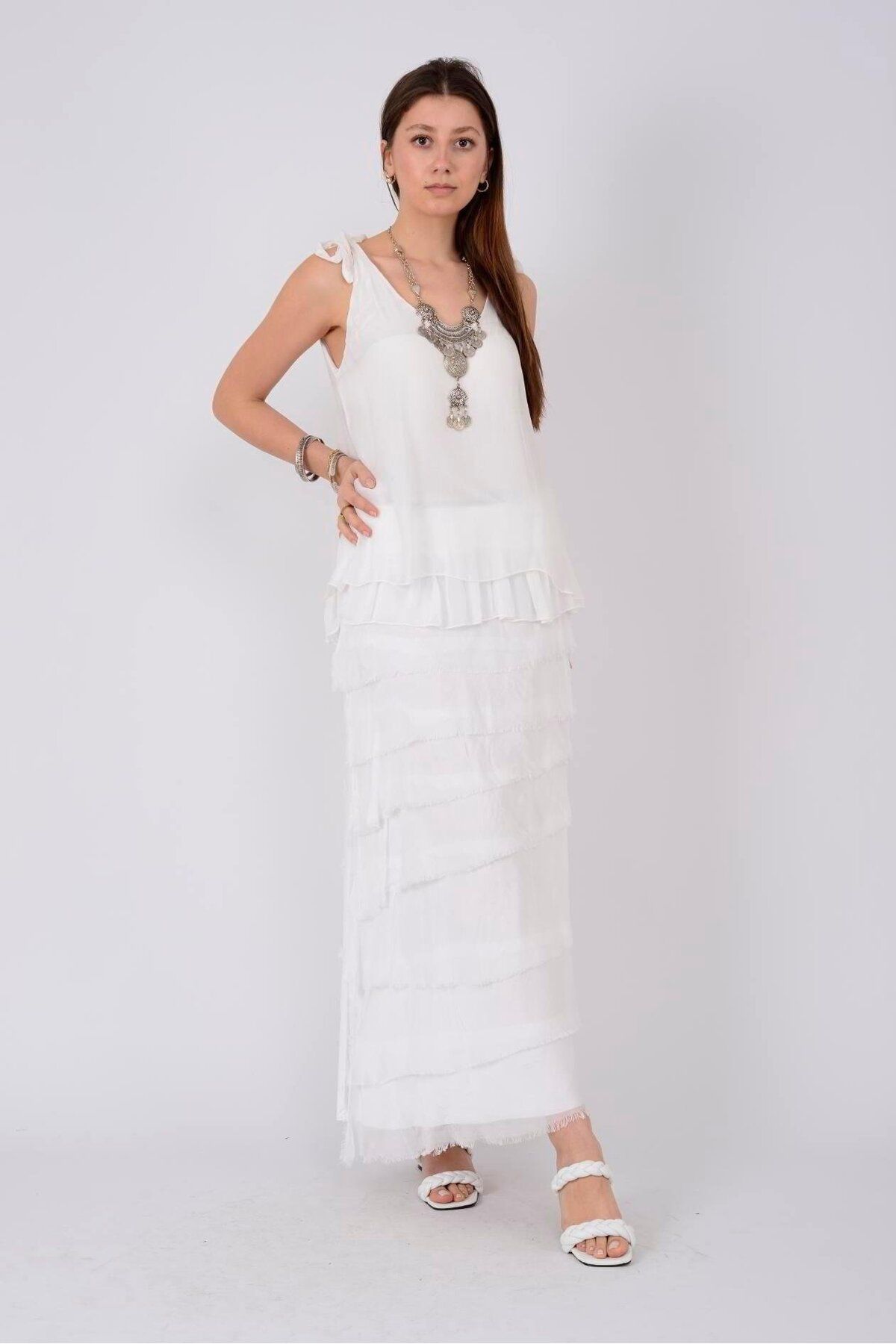 Butik İtalyan İpek Etek - BEYAZ