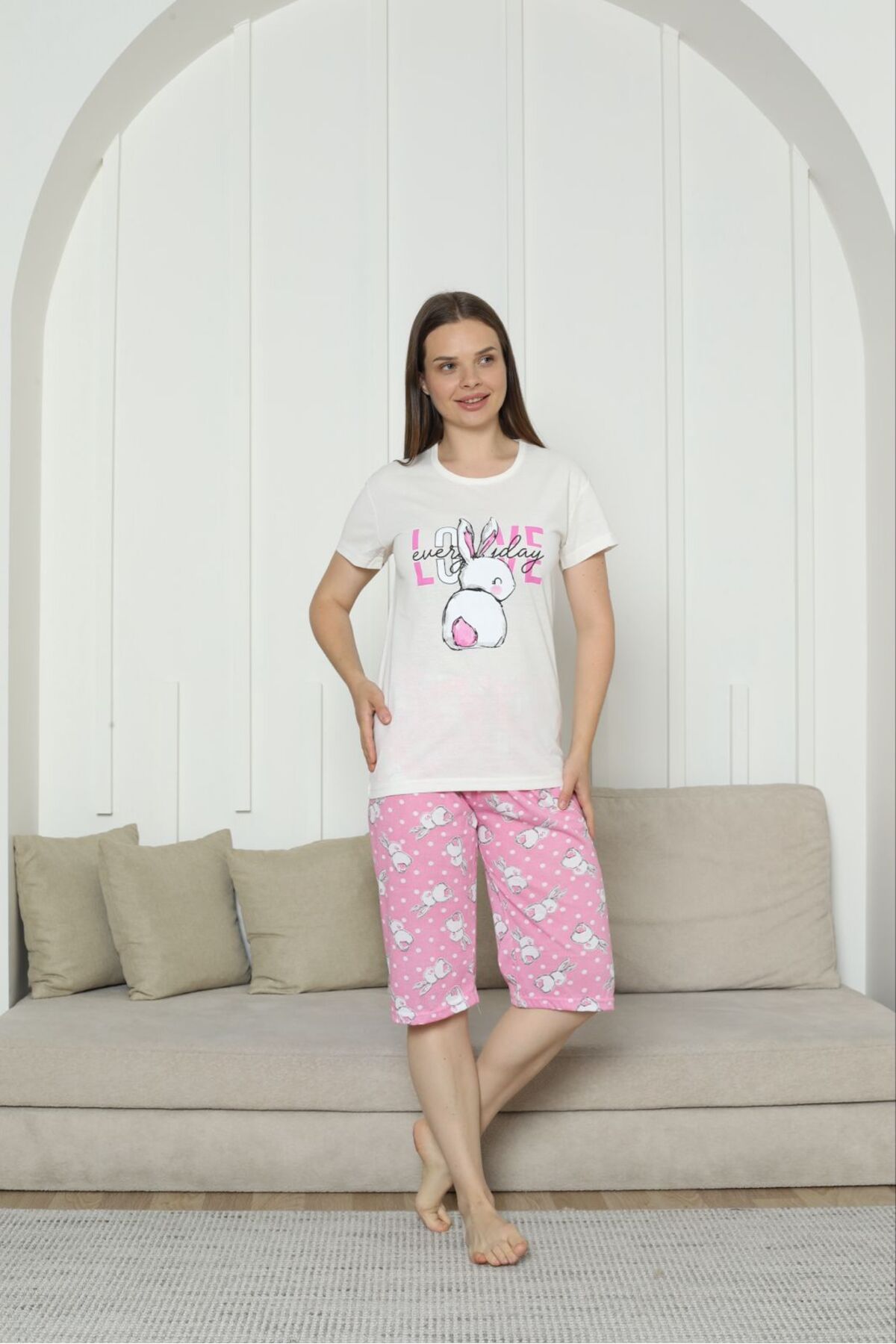 ASMATEKSTİL Tavşan Desenli Kapri Pijama Takımı