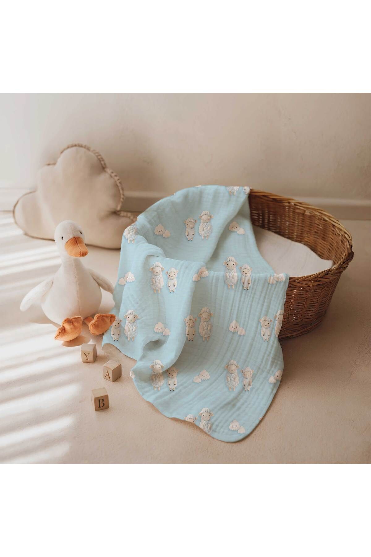 HRS %100 ORGANİK PAMUK ÇİFT KATLI MÜSLİN ÖRTÜ BATTANİYE ÇOCUK BEBEK YENİ DOĞAN 100x100cm