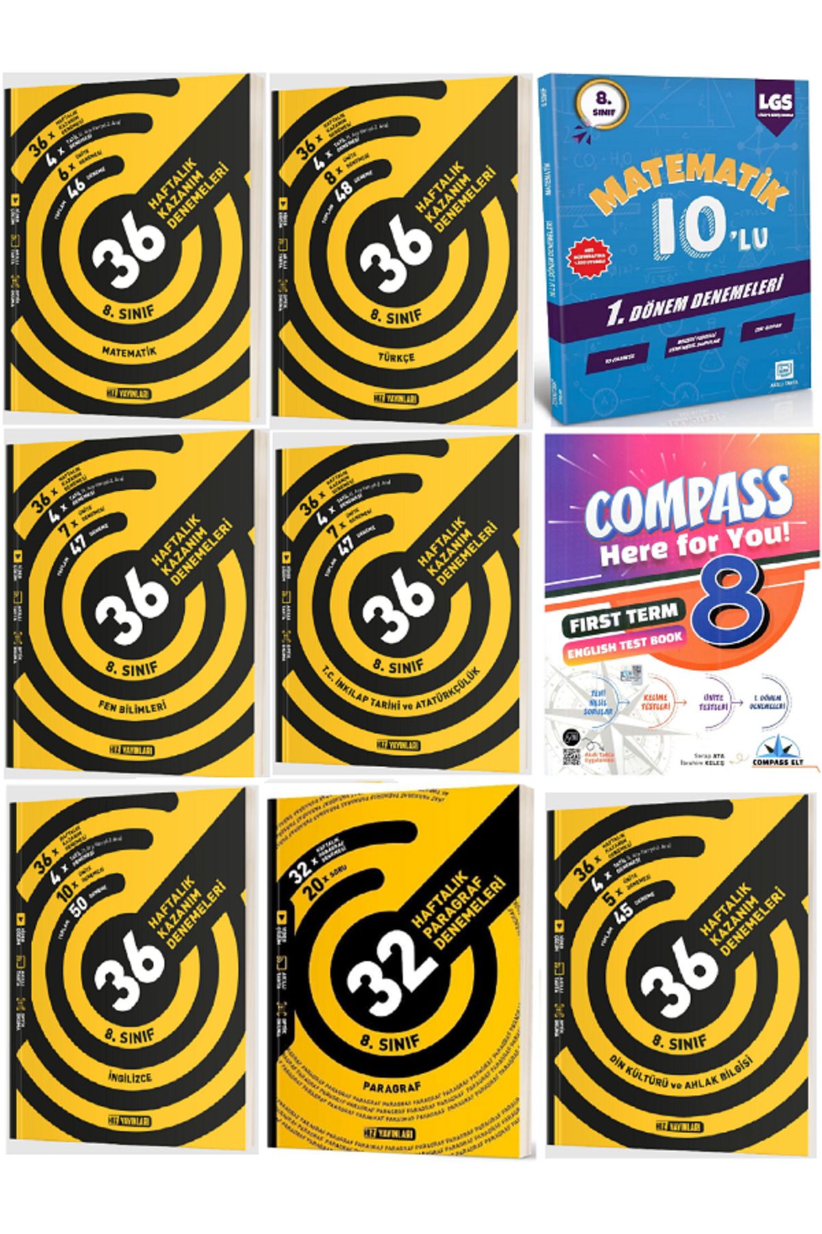 Efsane Yayınları 8.Sınıf Hız 36 Haftalık Denemeleri / Matematik + İngilizce Soru HEDİYE - TOPLAM 9 KİTAP SET