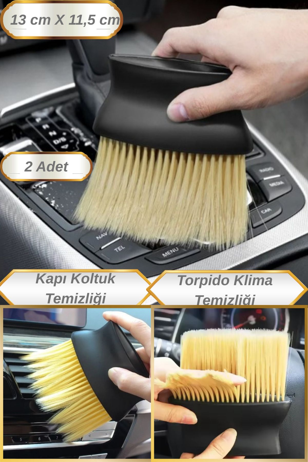 Hane Dostu 2 Adet Ergonomik Tasarım Yumuşak Uçlu Araç Detay Temizlik Fırçası