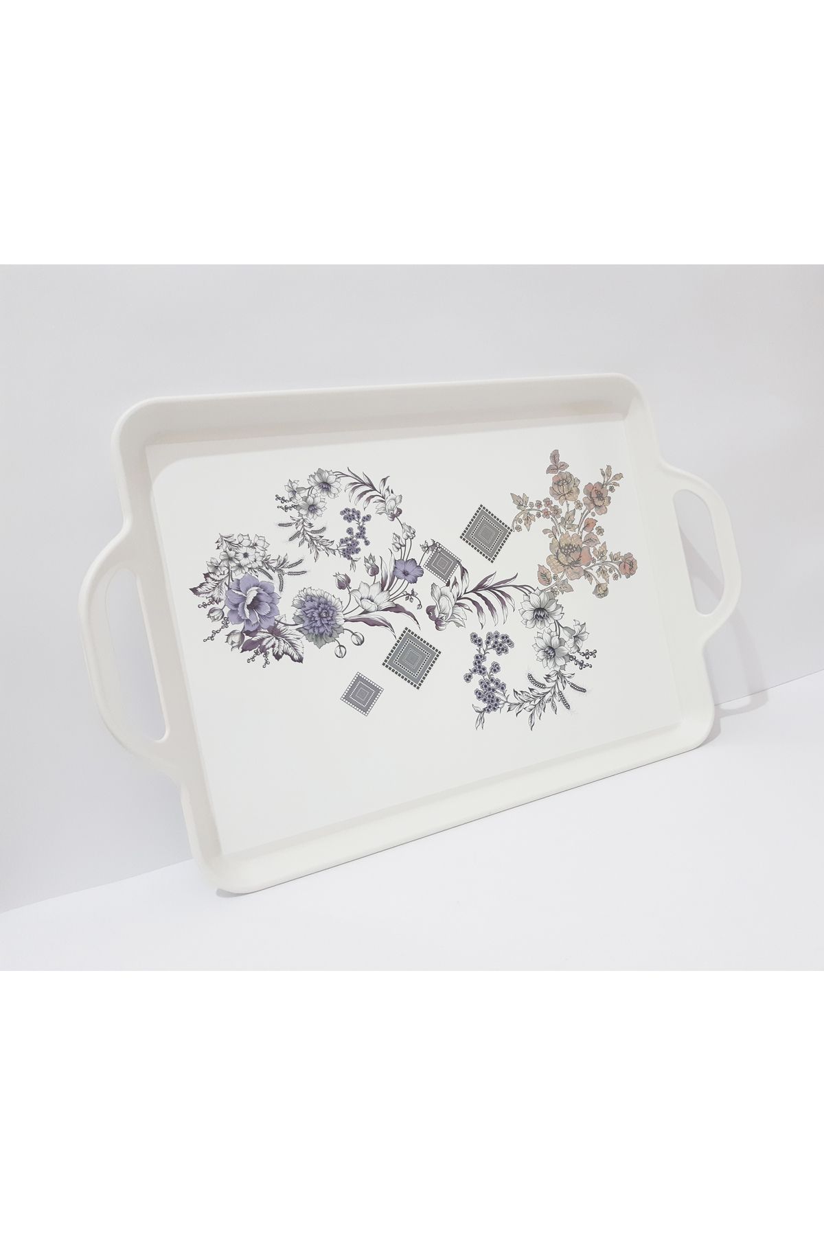 renkli çiçekler Çay Tepsi 39.5x25.5 CM Desenli Plastik Çay Kahve Tepsisi Sunum Tepsi