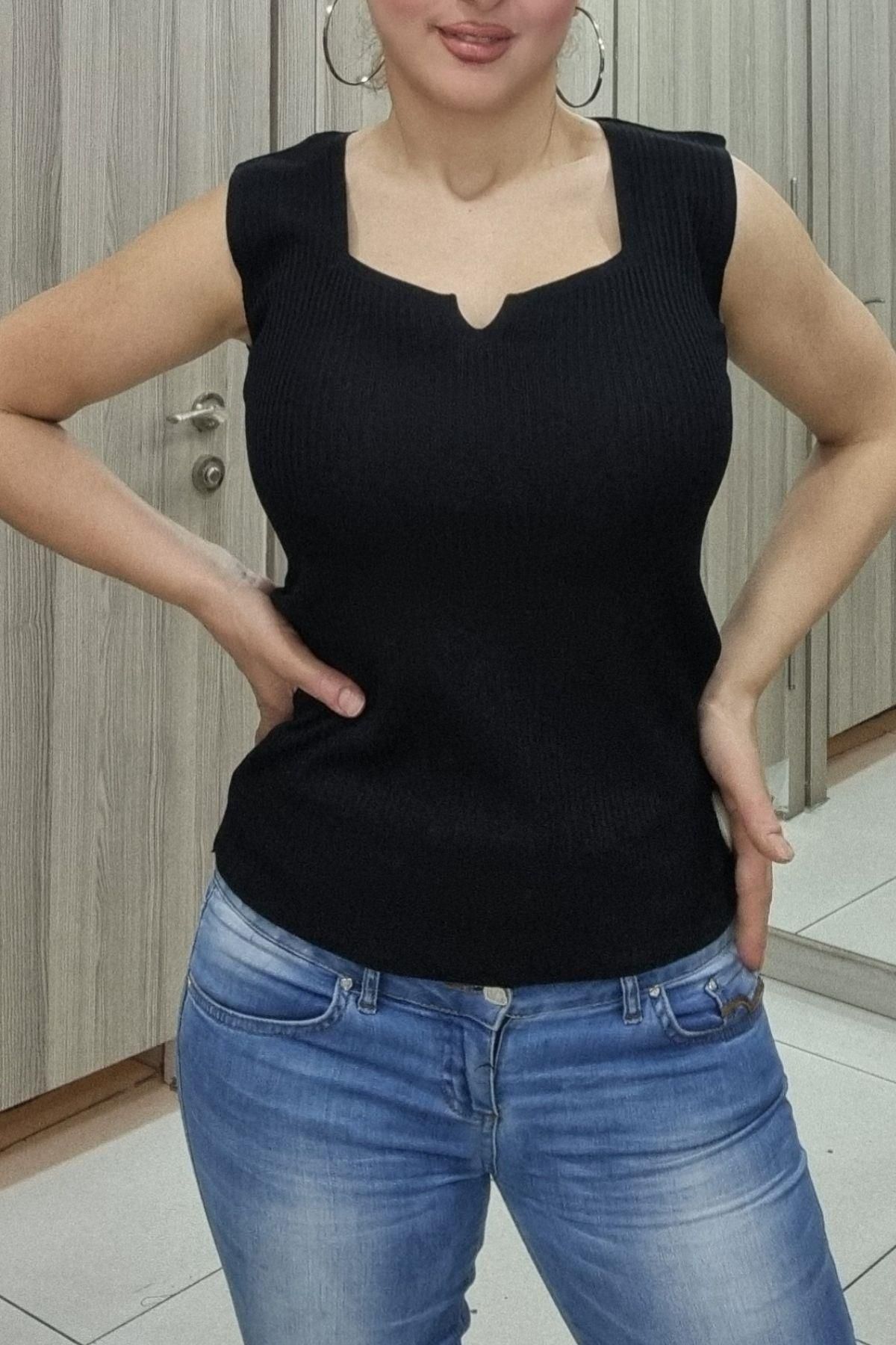 Maya Butik Kolsuz Yazlık Triko Basic Bluz - 0165