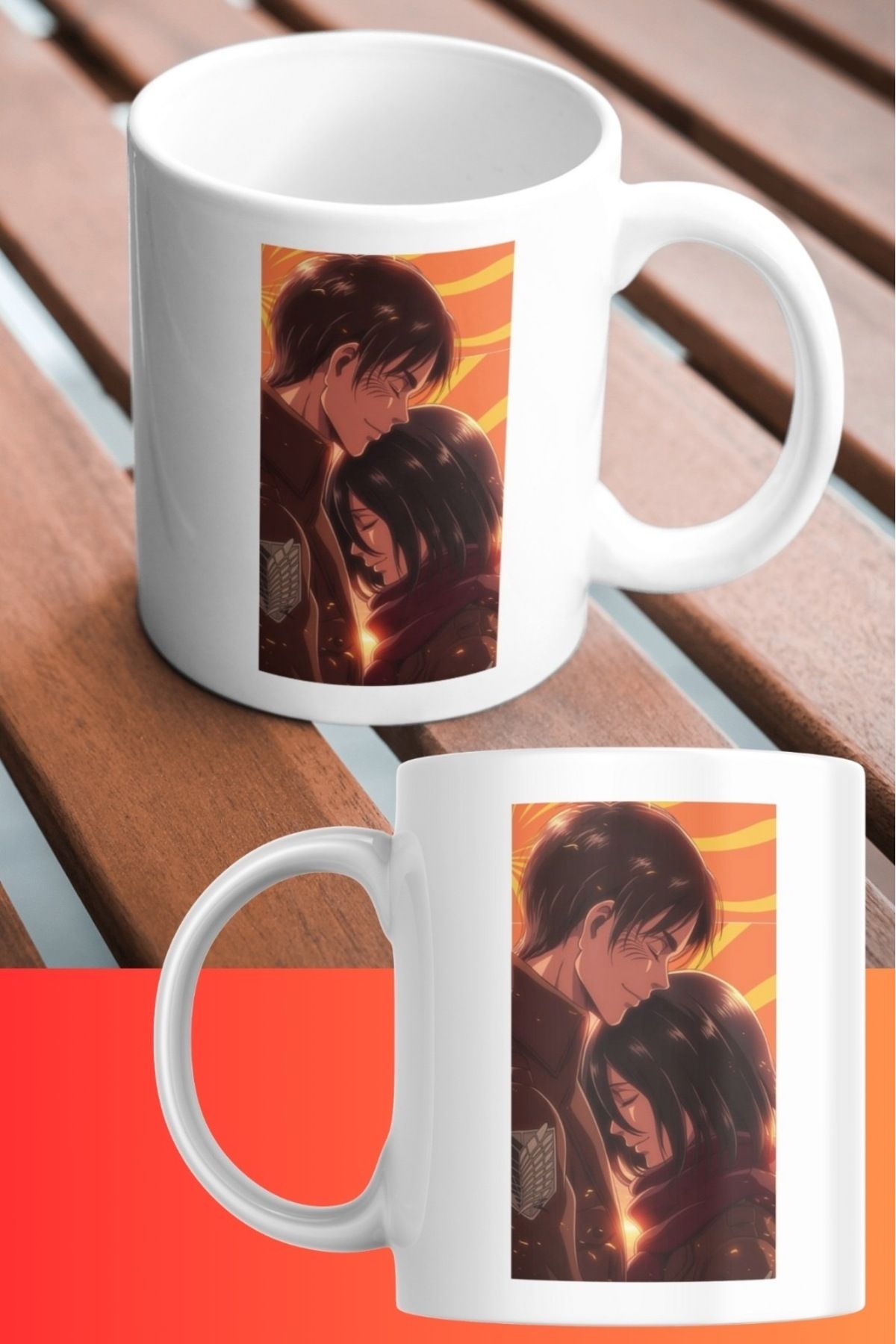 Hediye Gurmesi Mikasa Ackerman Eren Yeager Anime Karakter Tasarım Porselen Kupa Bardak