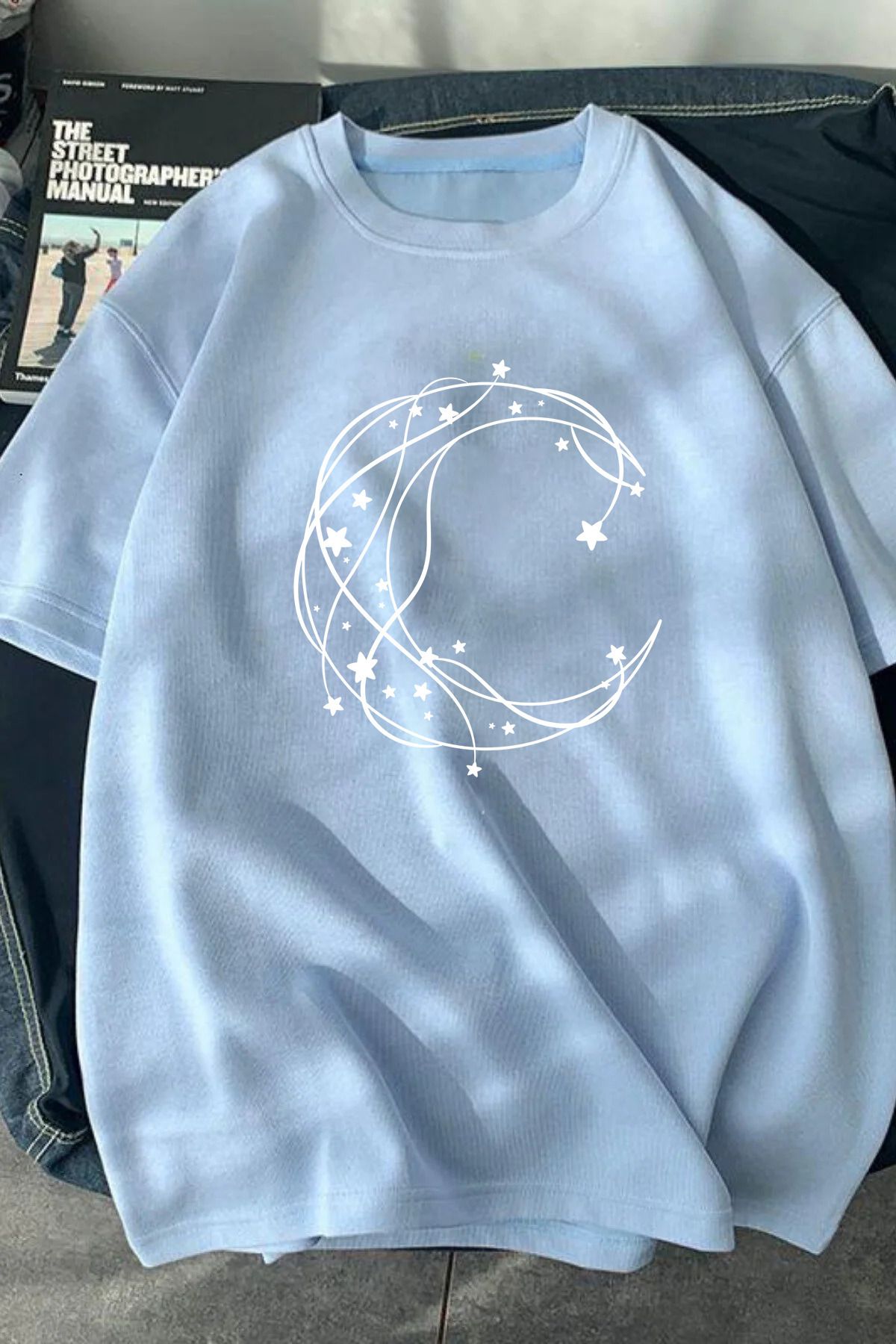 JAMPY Unisex Bebe Mavisi Ay Baskılı Oversize T-shirt