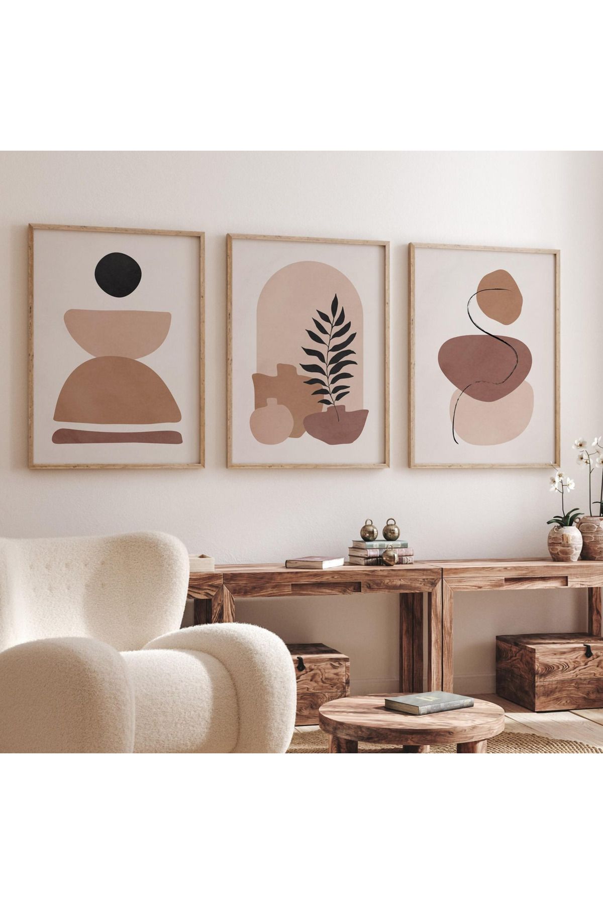 Tuba Decor 3 Parça Ahşap Çerçeve Görünümlü Mdf Tablo Seti
